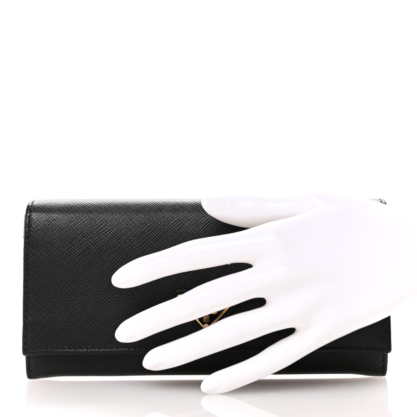 Saffiano Triangle Logo Continental Flap Travel Wallet Black