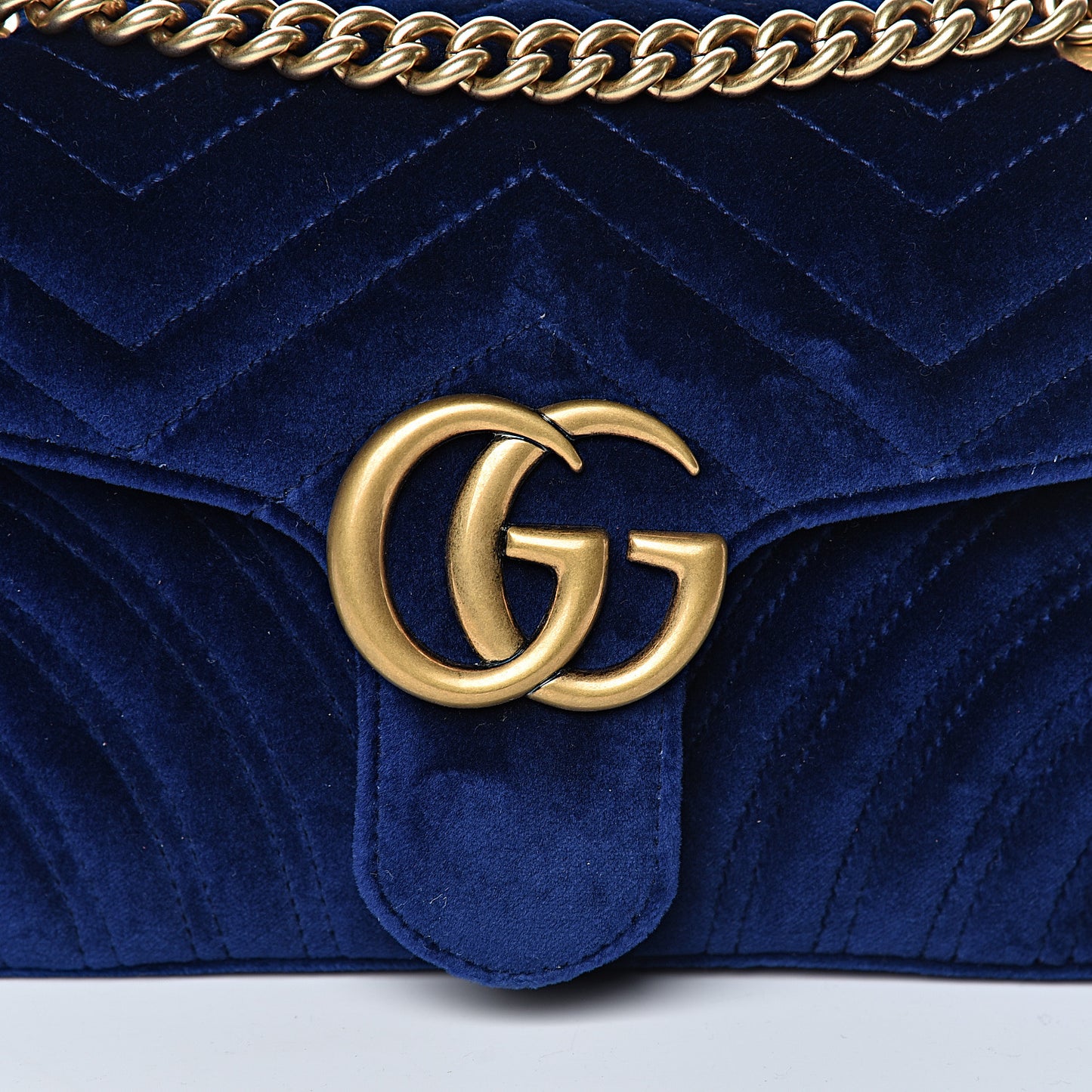 Velvet Matelasse Small GG Marmont Shoulder Bag Cobalt Blue