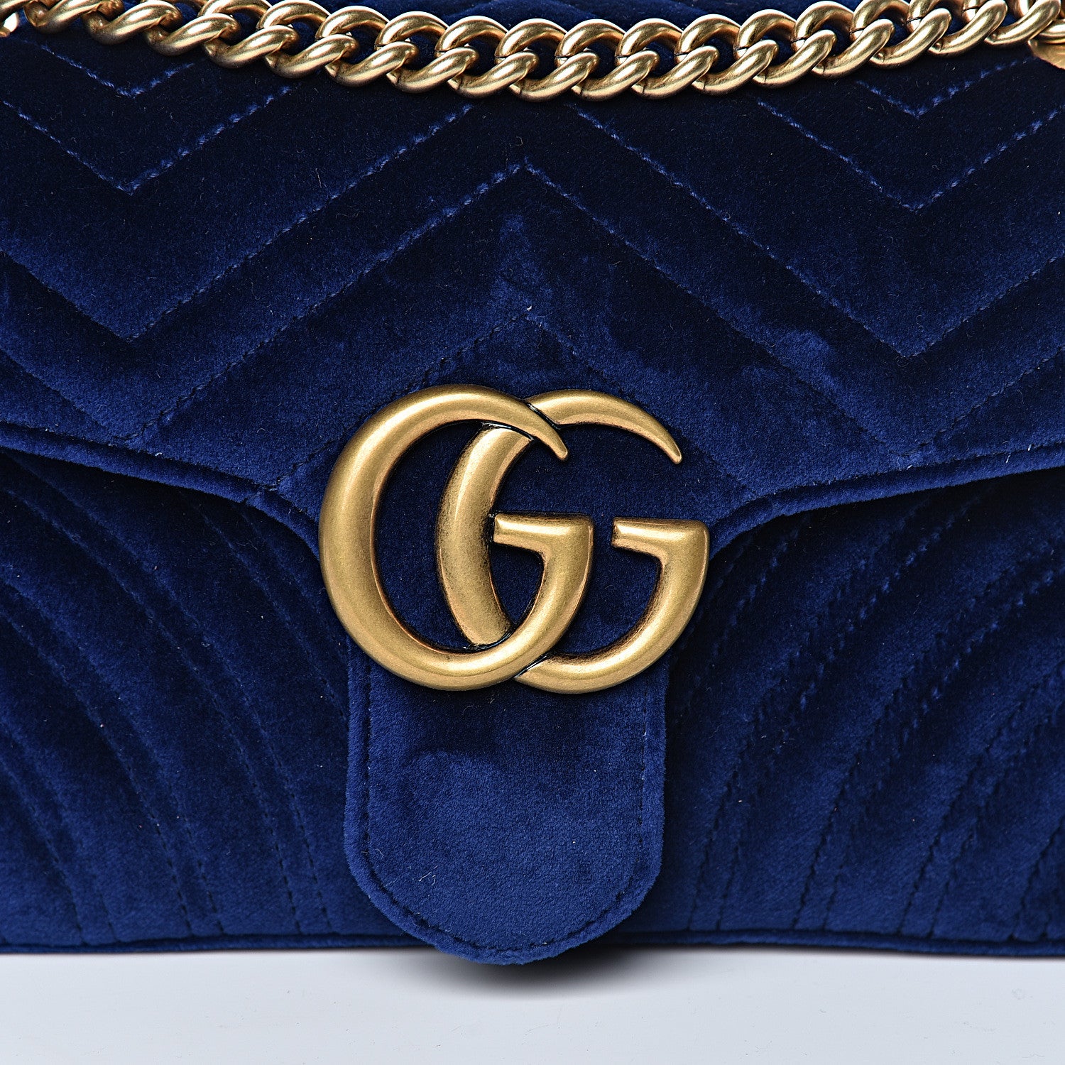 Gucci Velvet Matelasse Small GG Marmont Shoulder Bag Cobalt Blue 10 of 10