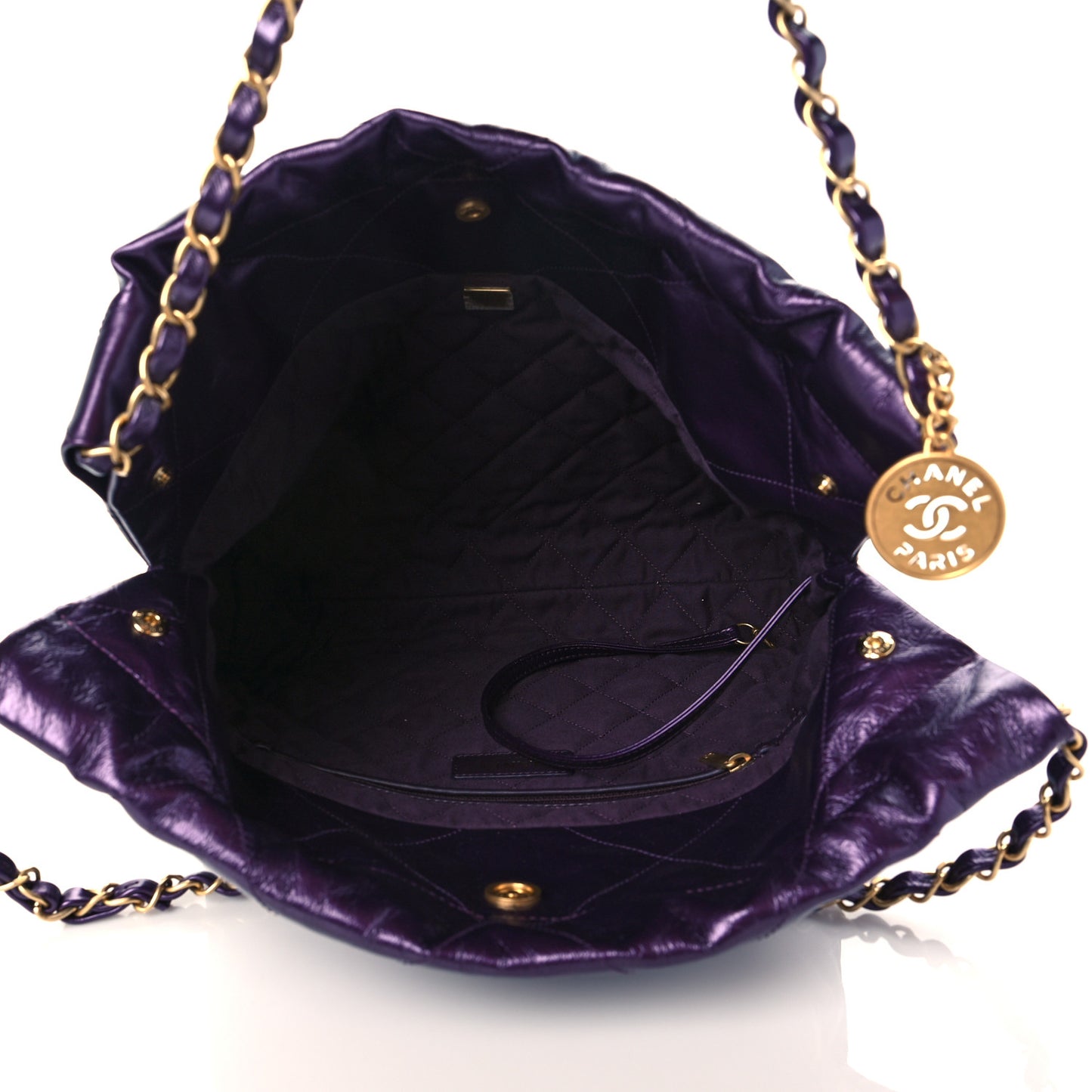 Metallic Calfskin Quilted Small Chanel 22 Purple