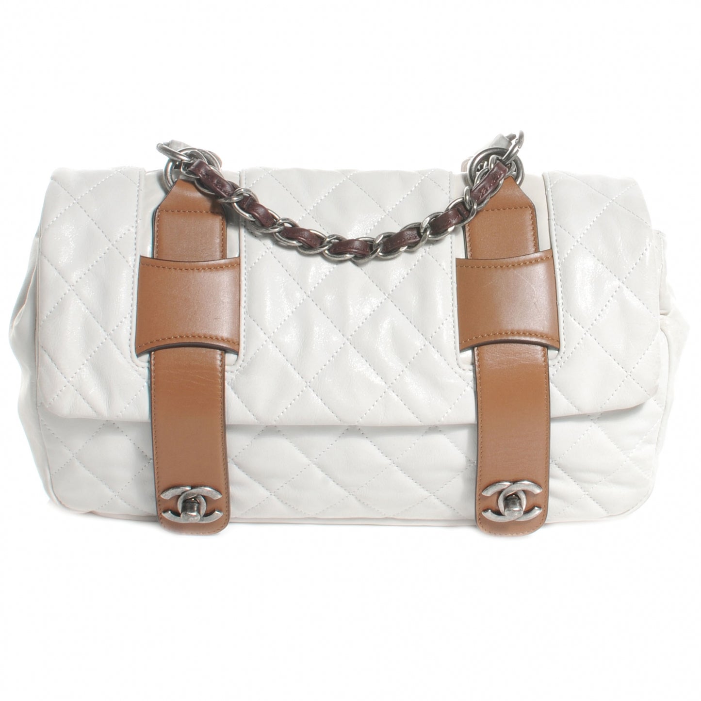 Iridescent Calfskin In The Mix Messenger Bag White