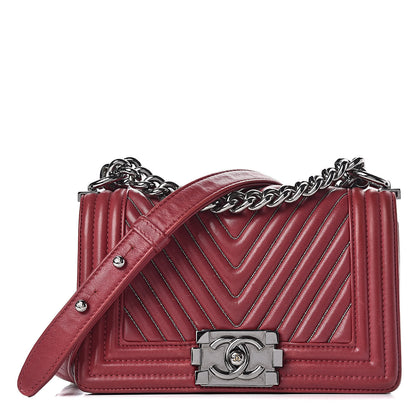Chanel Calfskin Chain Chevron Small Boy Flap Red 1 of 14