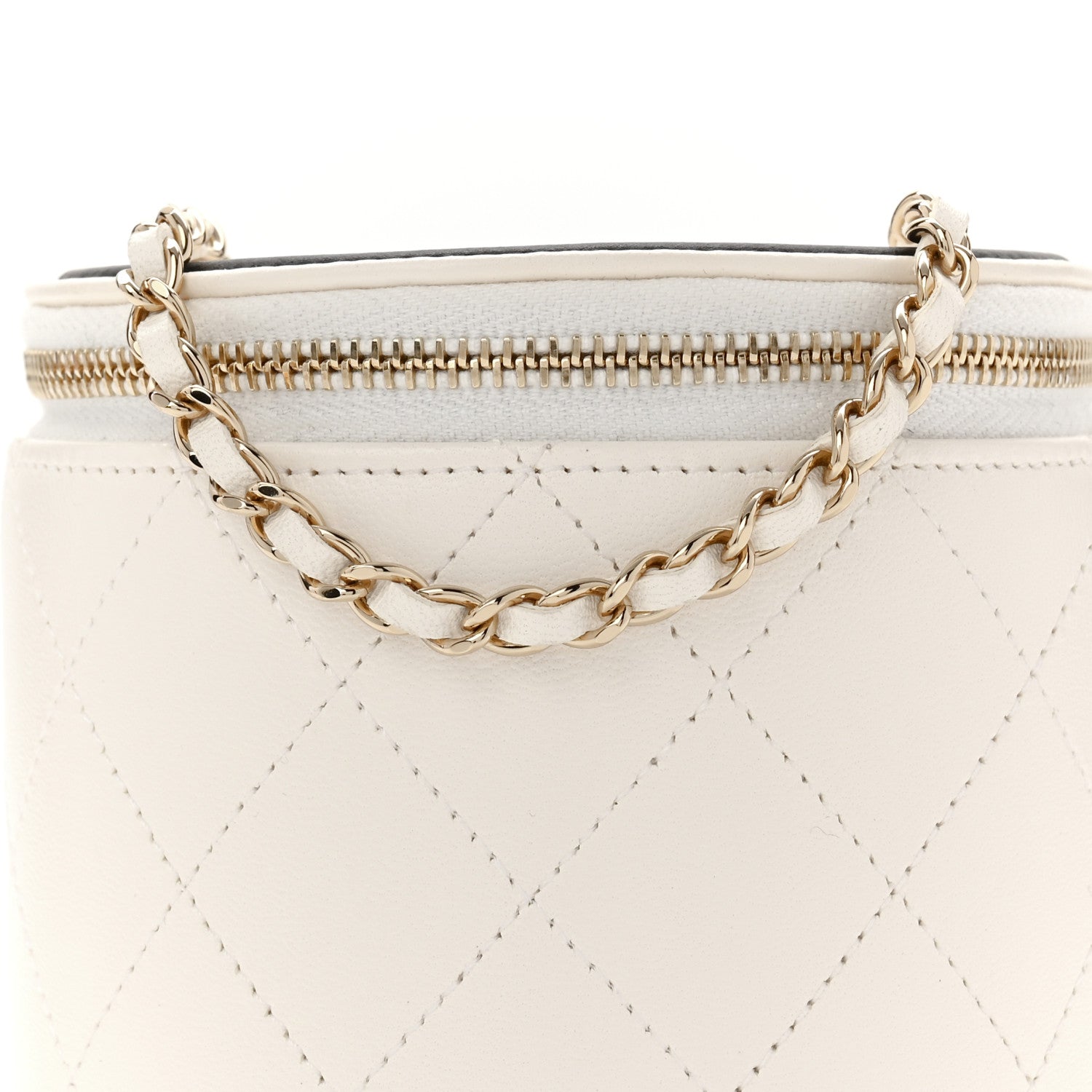 Chanel Lambskin Quilted Round Small Vanity Case With Chain White Black 8 of 11