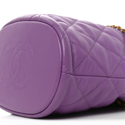Chanel Lambskin Enamel Quilted Pending CC Bucket Drawstring Bag Purple 10 of 10