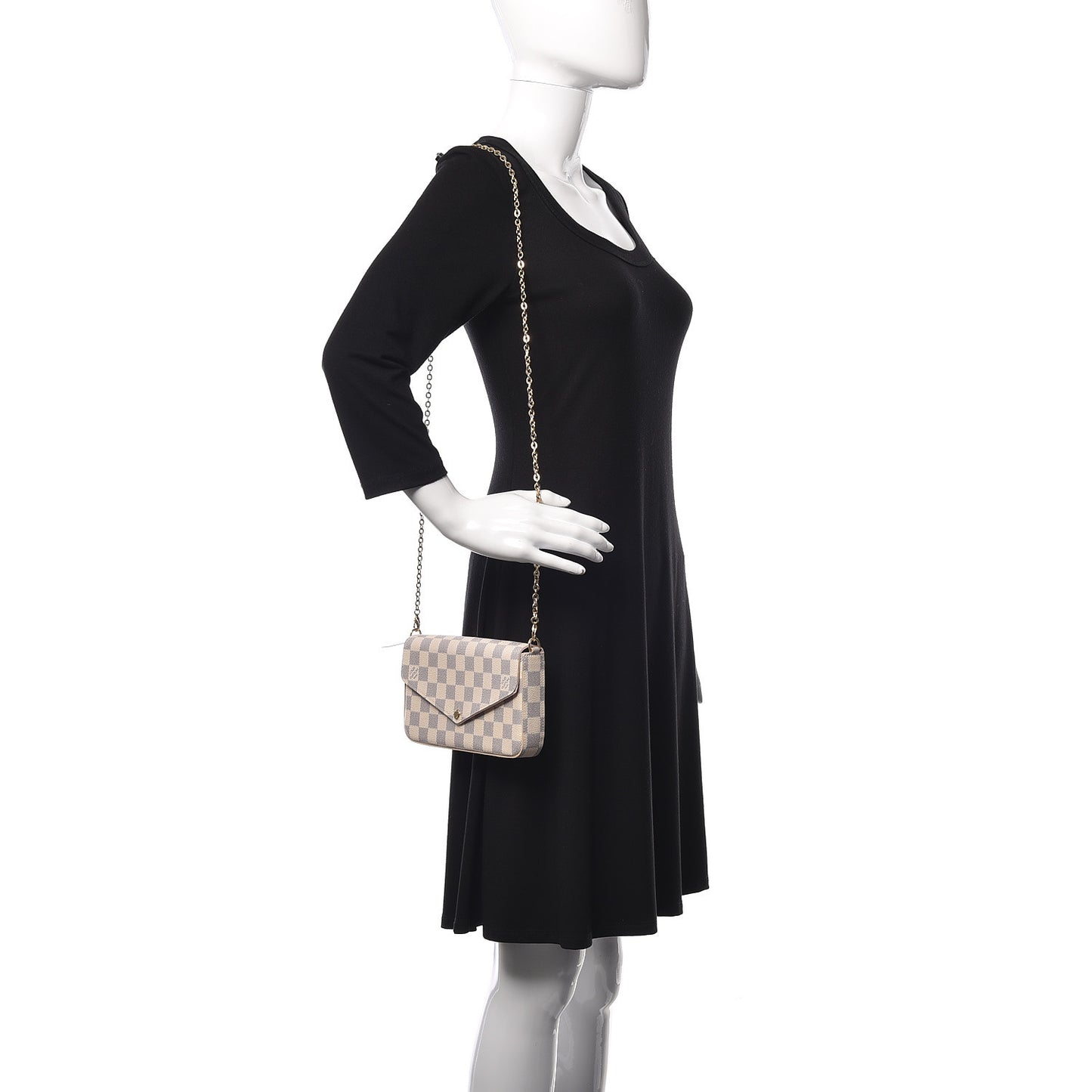 Damier Azur Pochette Felicie Chain Wallet Rose Ballerine