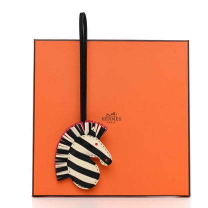 Hermes Milo Lambskin Geegee Savannah Bag Charm Craie Black Rose Mexico 4 of 4