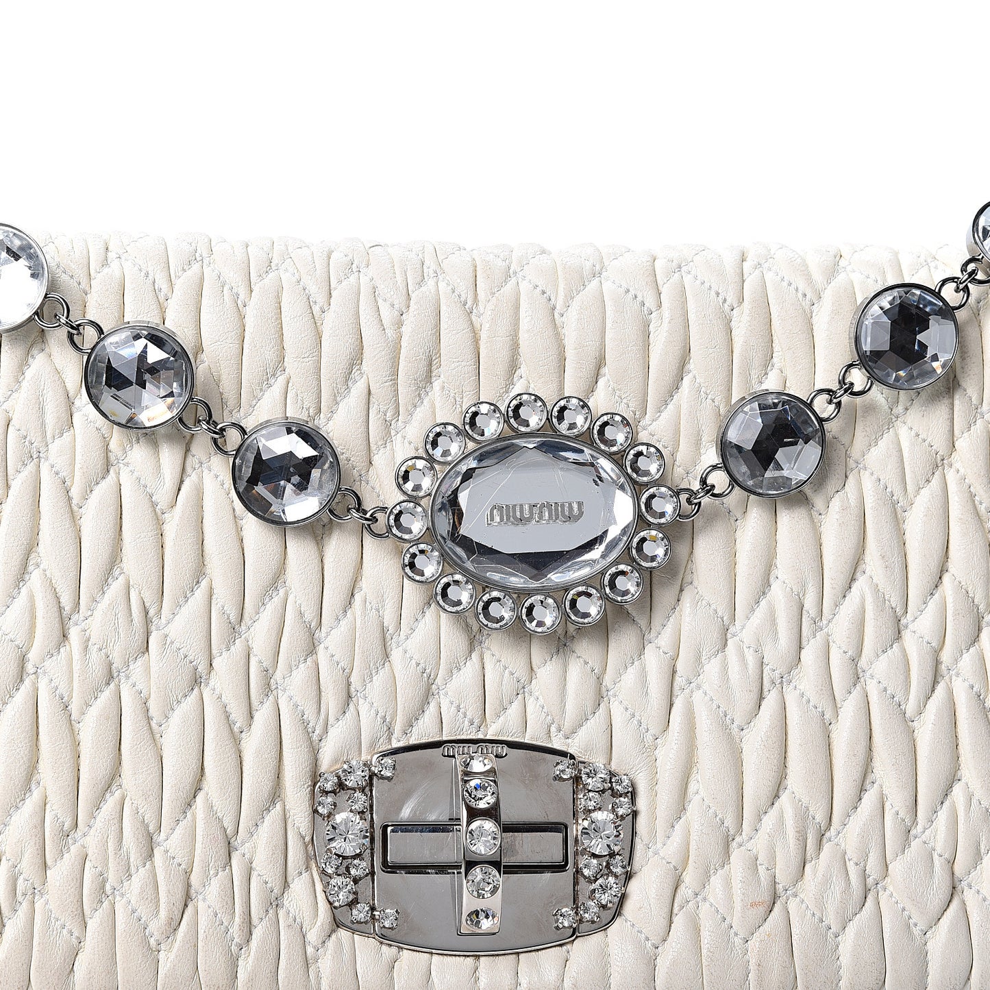 Nappa Matelasse Crystal Flap Clutch White