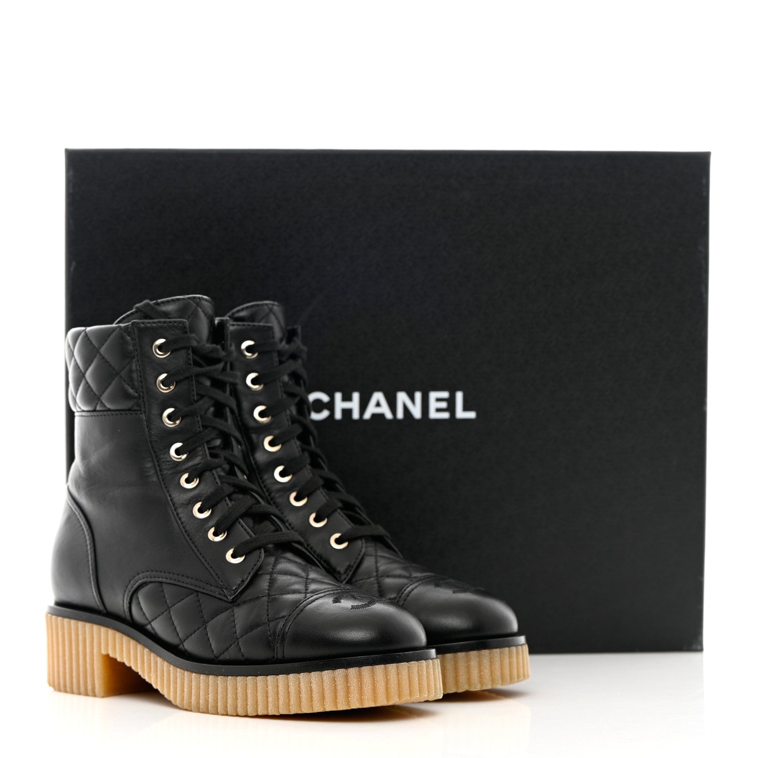 Chanel Calfskin Quilted CC Combat Boots 36 Black 13 of 13