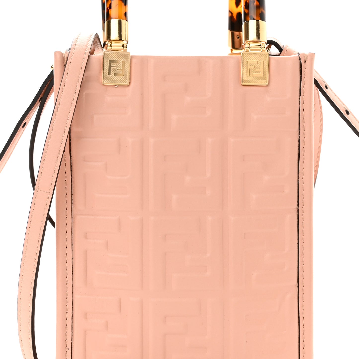 Vitello Plexiglass FF Embossed Mini Fendi Sunshine Shopper Tote Baby Pink