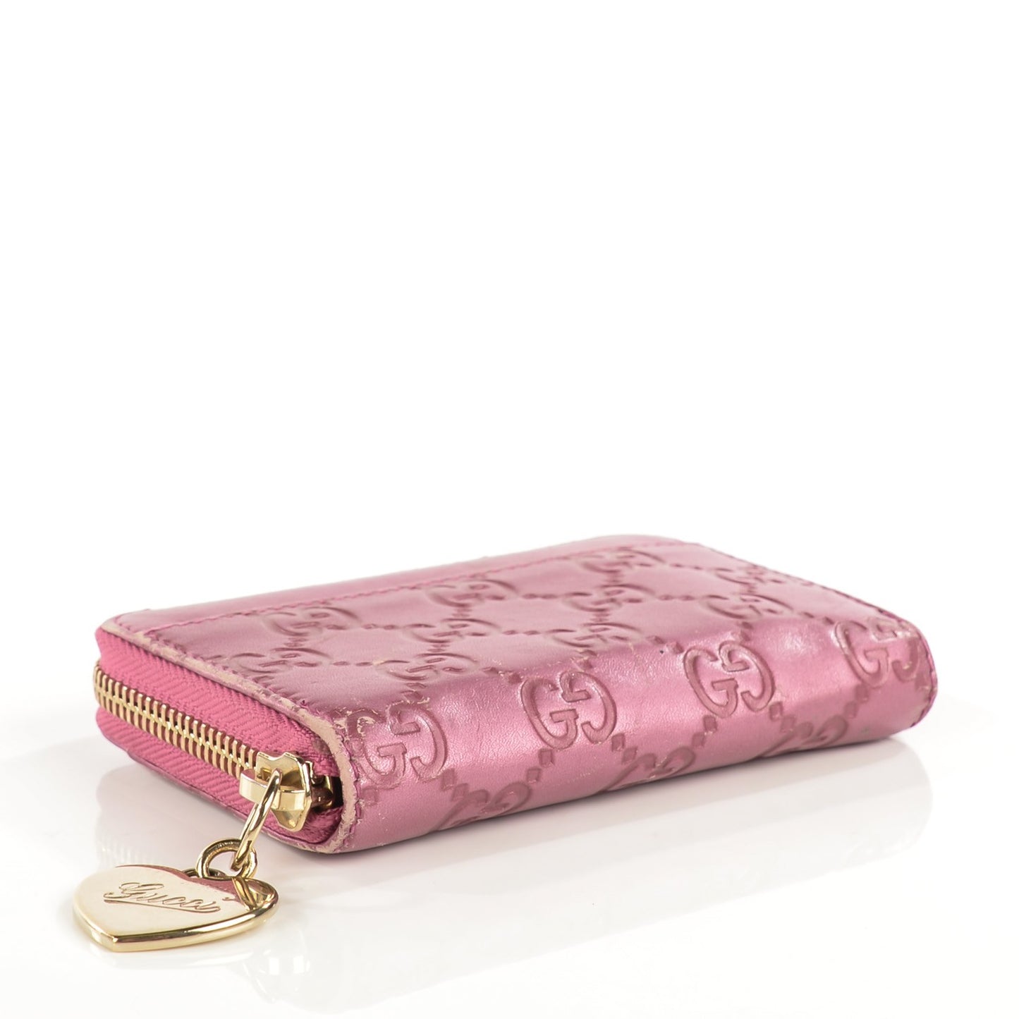 Guccissima Heart Detail Zip Around Card Case Pink
