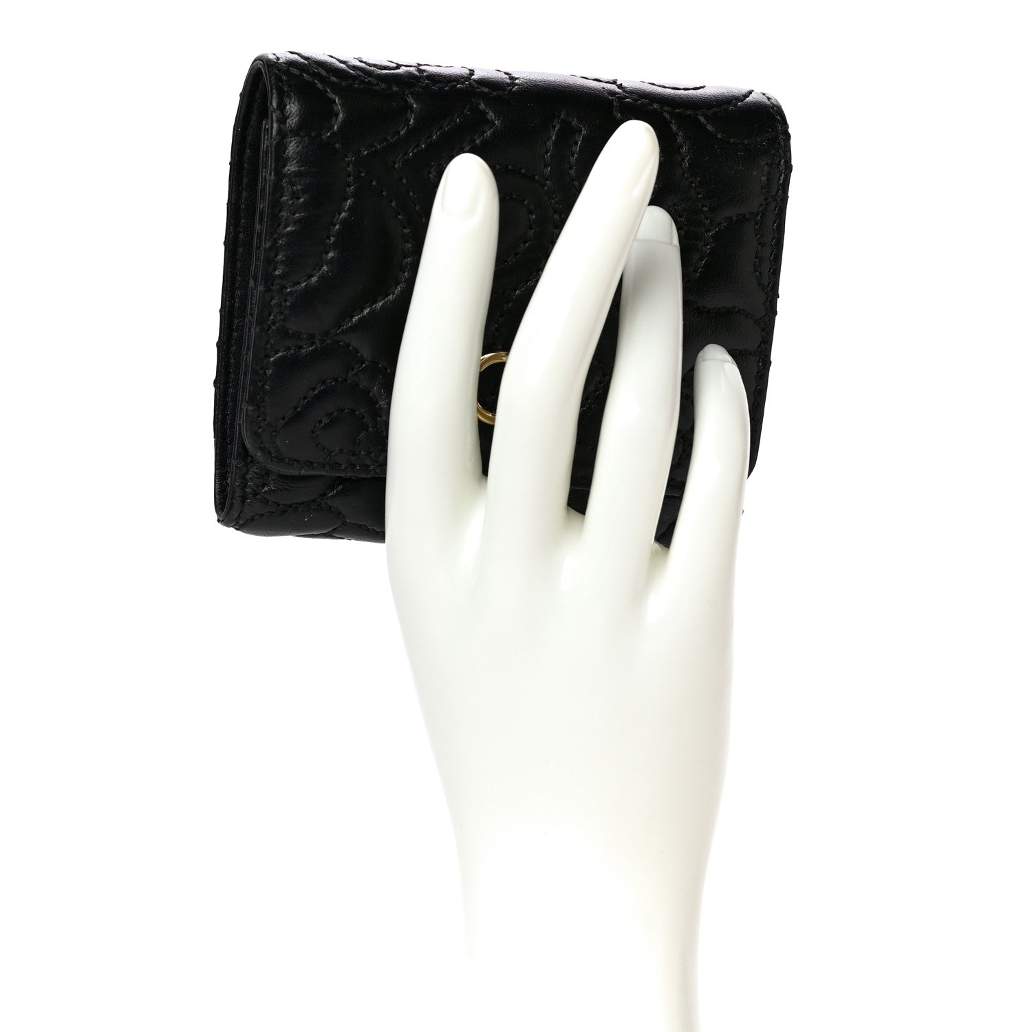 Chanel Lambskin Camellia Embossed Small Wallet Black 2 of 17