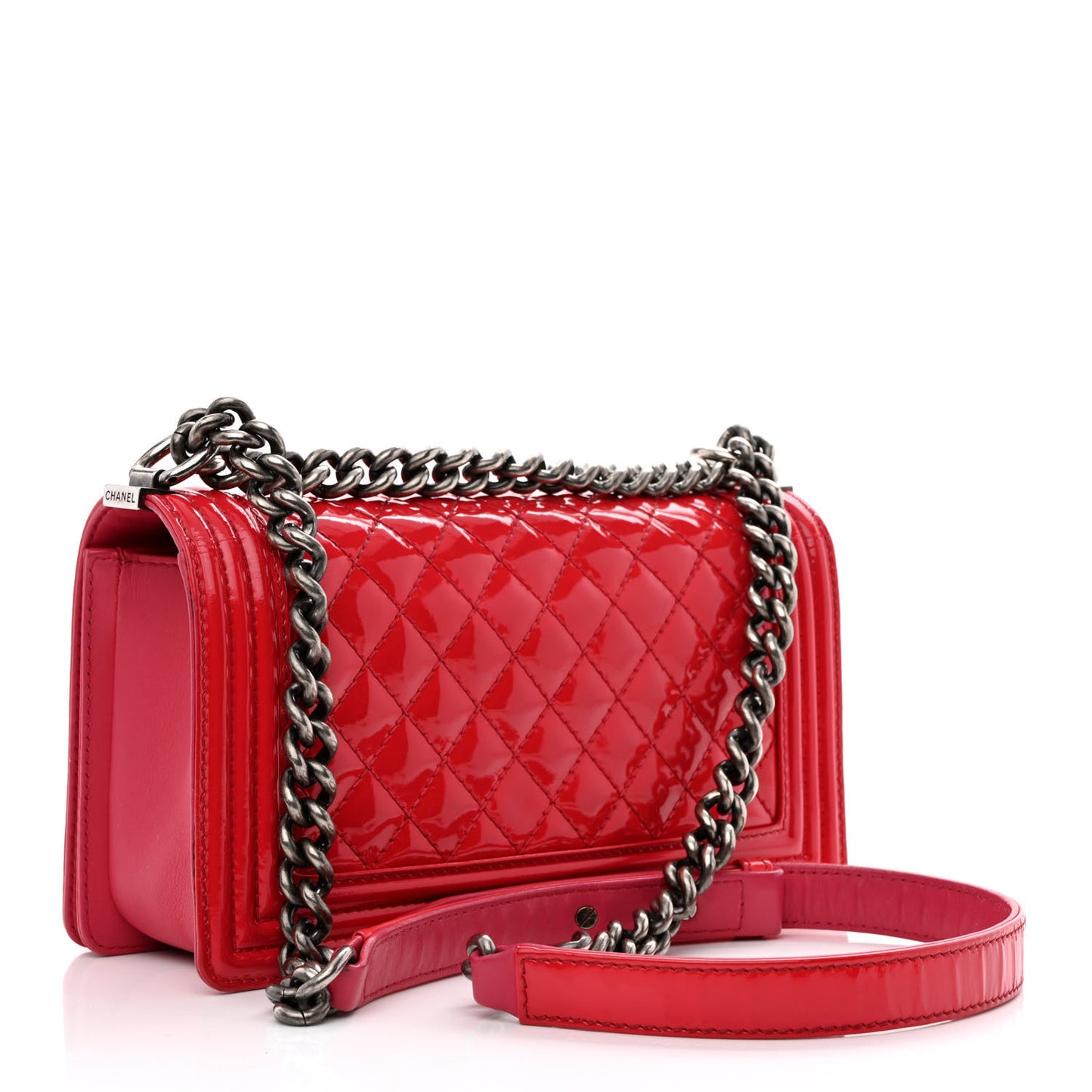 Patent Calfskin Enamel Quilted Medium Boy Flap Dark Pink