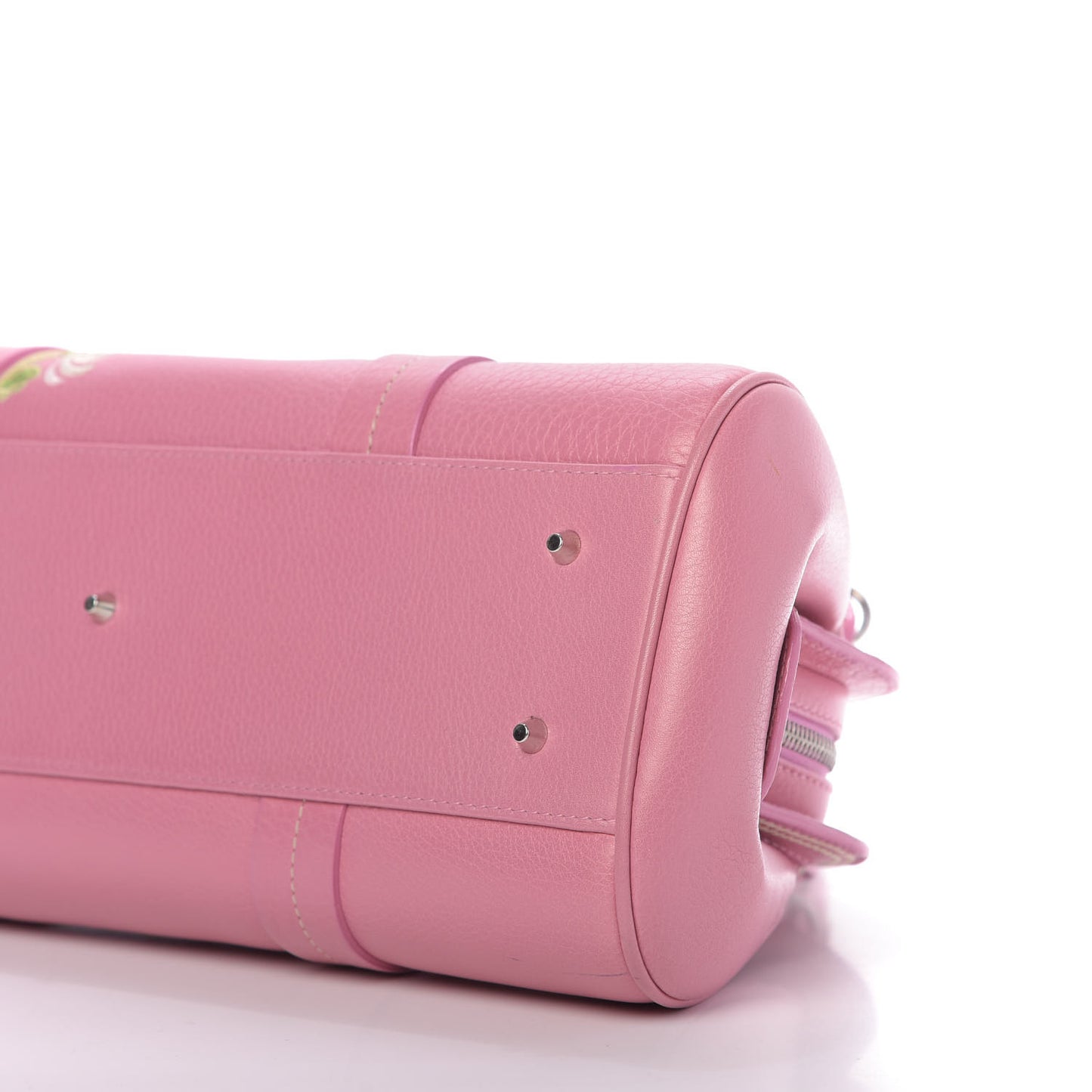 Grained Calfskin Romantic Flowers Frame Satchel Pink