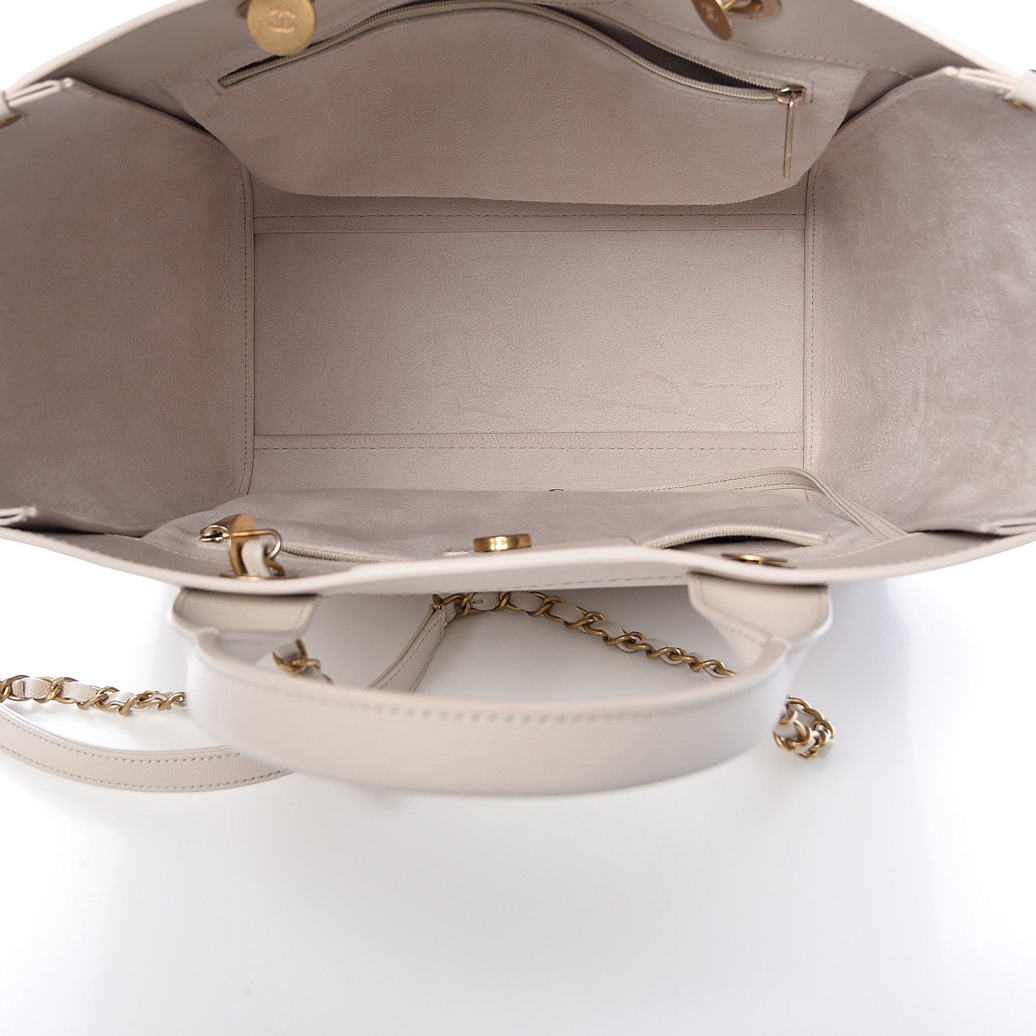 Chanel Caviar Small Studded Deauville Tote Ivory 6 of 13