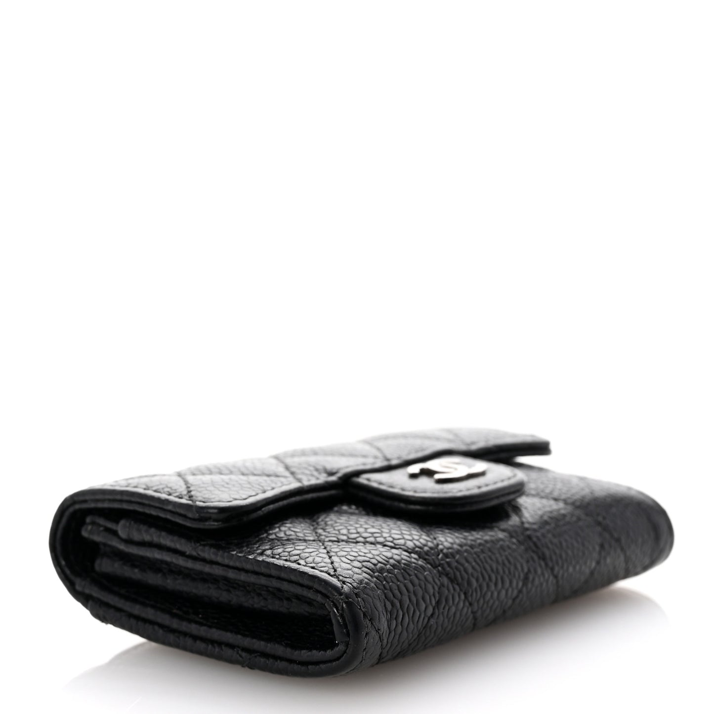 Caviar Quilted Flap Card Holder Wallet Black