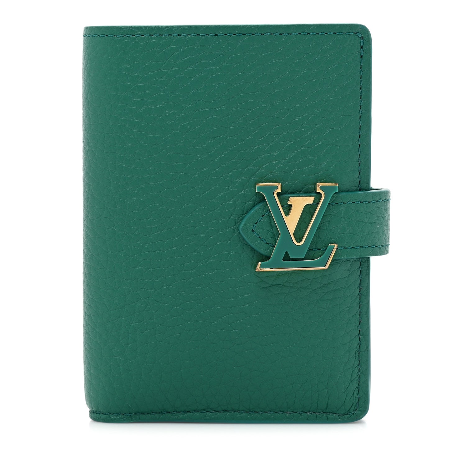 Taurillon Capucines Vertical Compact Wallet Green