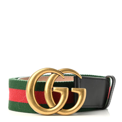 Gucci Nylon Calfskin Double G Web 40mm Belt 90 36 Green Red Black 1 of 4