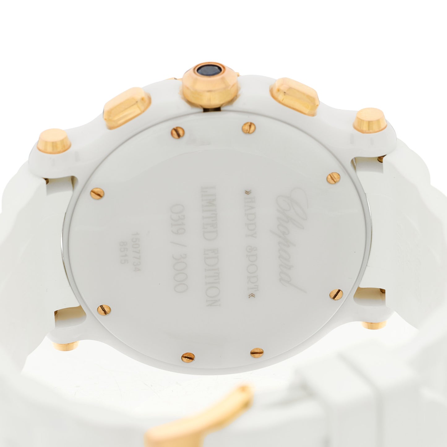 18K Rose Gold Ceramic Rubber 5 Diamond 42mm Happy Sport Chronograph Quartz Watch