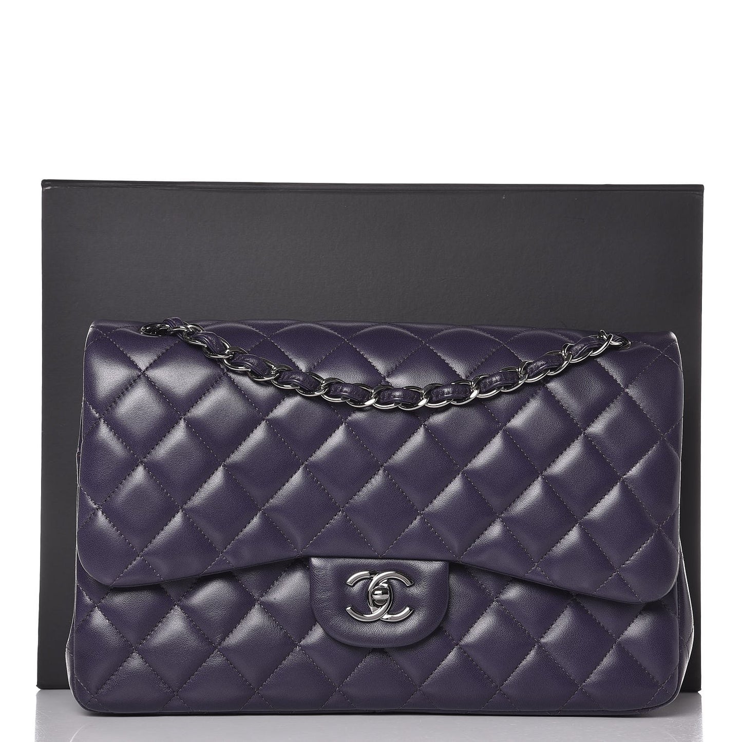 Lambskin Quilted Jumbo Double Flap Dark Purple