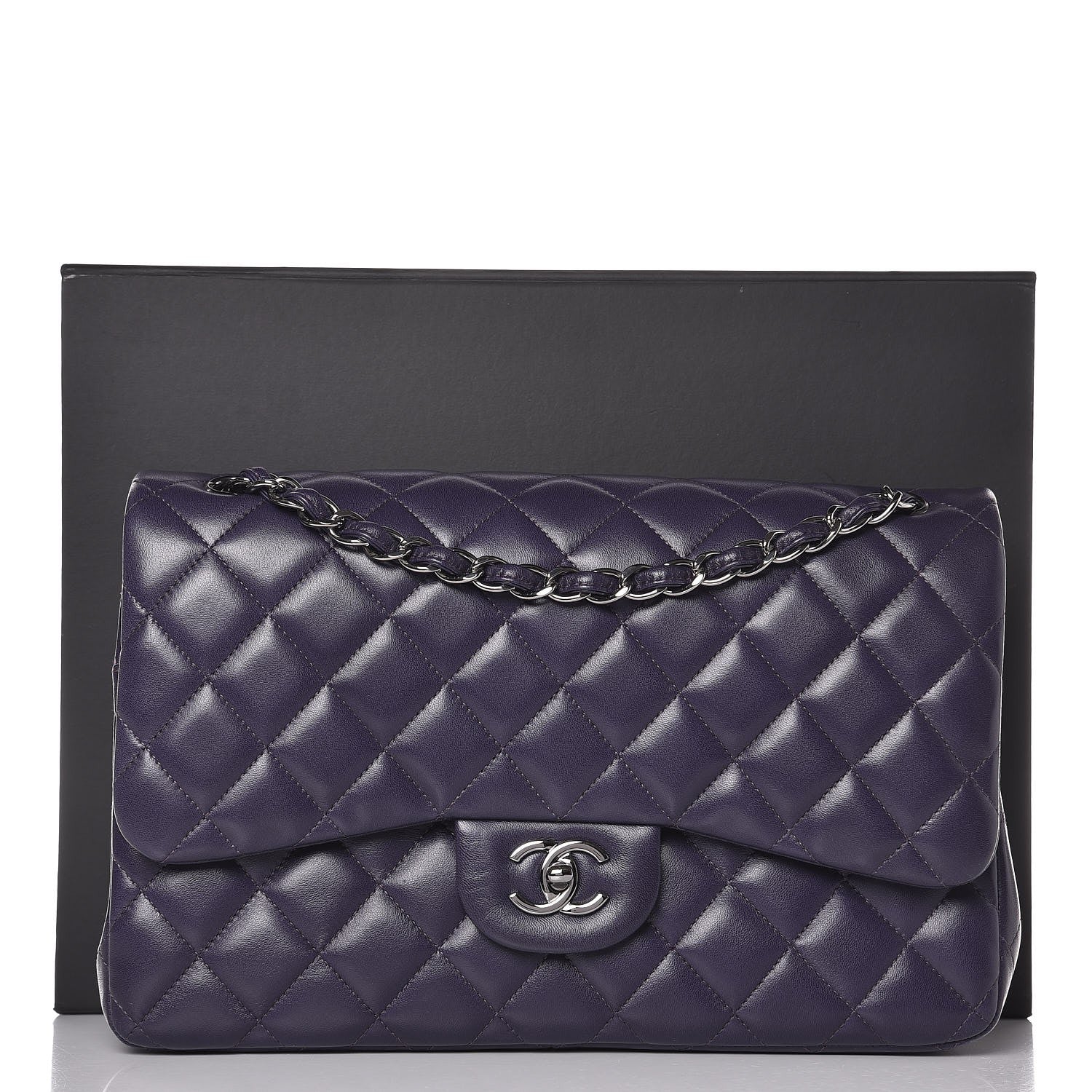 Chanel Lambskin Quilted Jumbo Double Flap Dark Purple 13 of 13