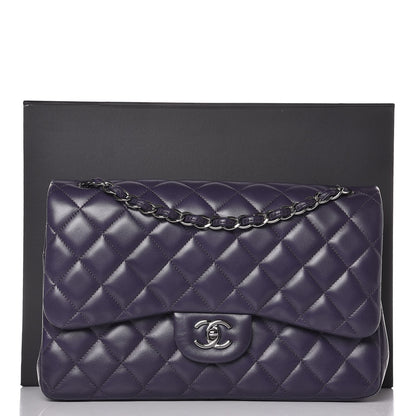 Chanel Lambskin Quilted Jumbo Double Flap Dark Purple 13 of 13