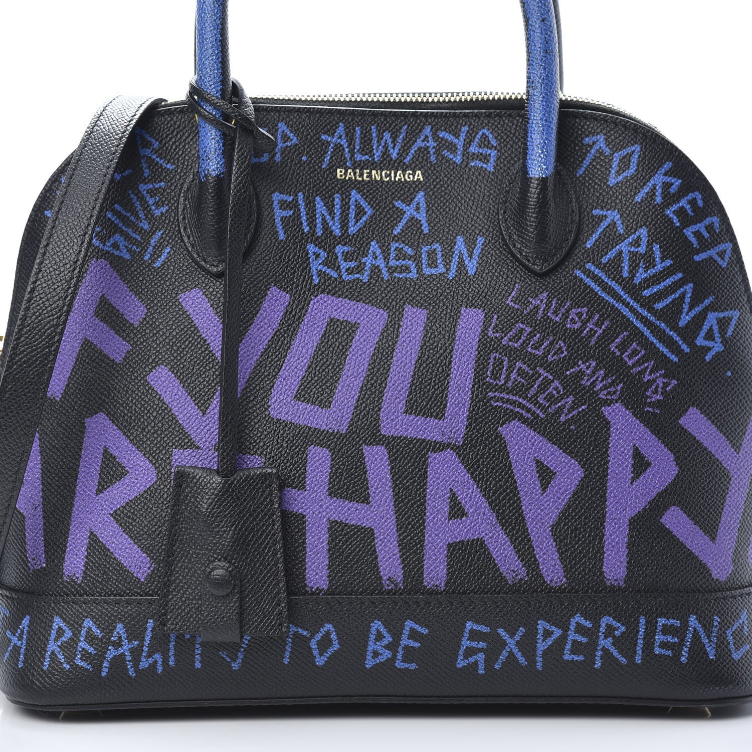 Balenciaga Grained Calfskin Print Graffiti S Ville Top Handle Bag Black Bleu Violet 8 of 12