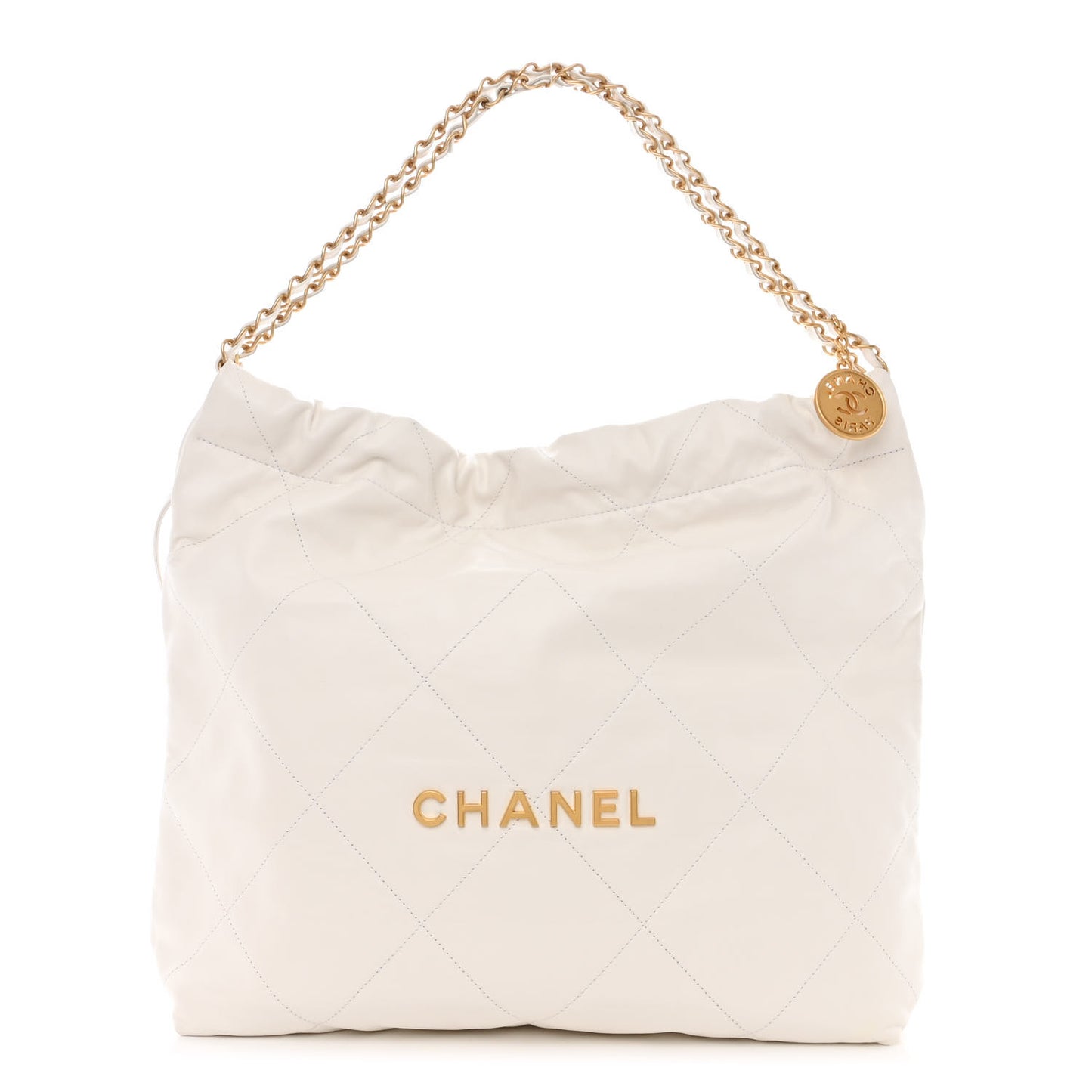 Shiny Calfskin Quilted Chanel 22 White