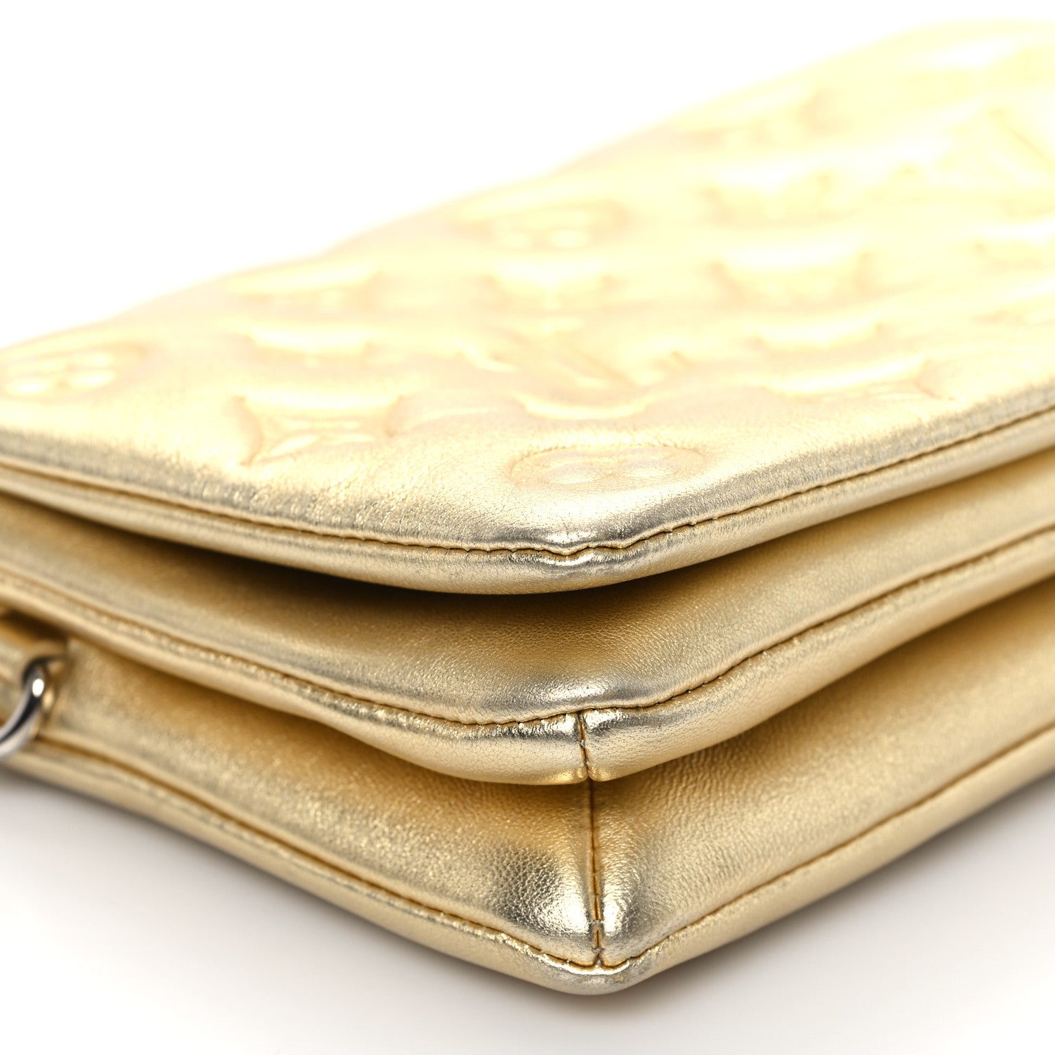 Louis Vuitton Metallic Lambskin Embossed Monogram Pochette Coussin Gold 8 of 12