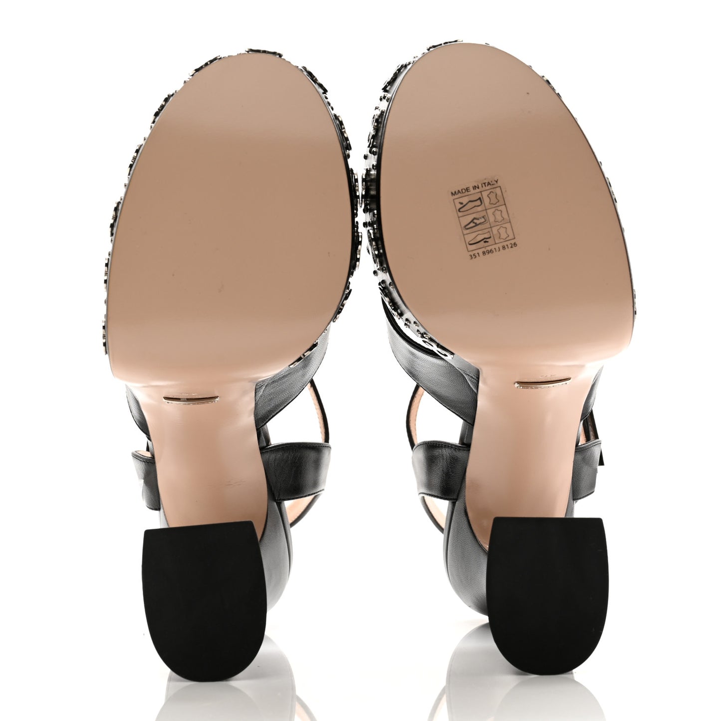Malaga Kid Interlocking G Studs 155mm Platform Sandals 40 Perfect Black