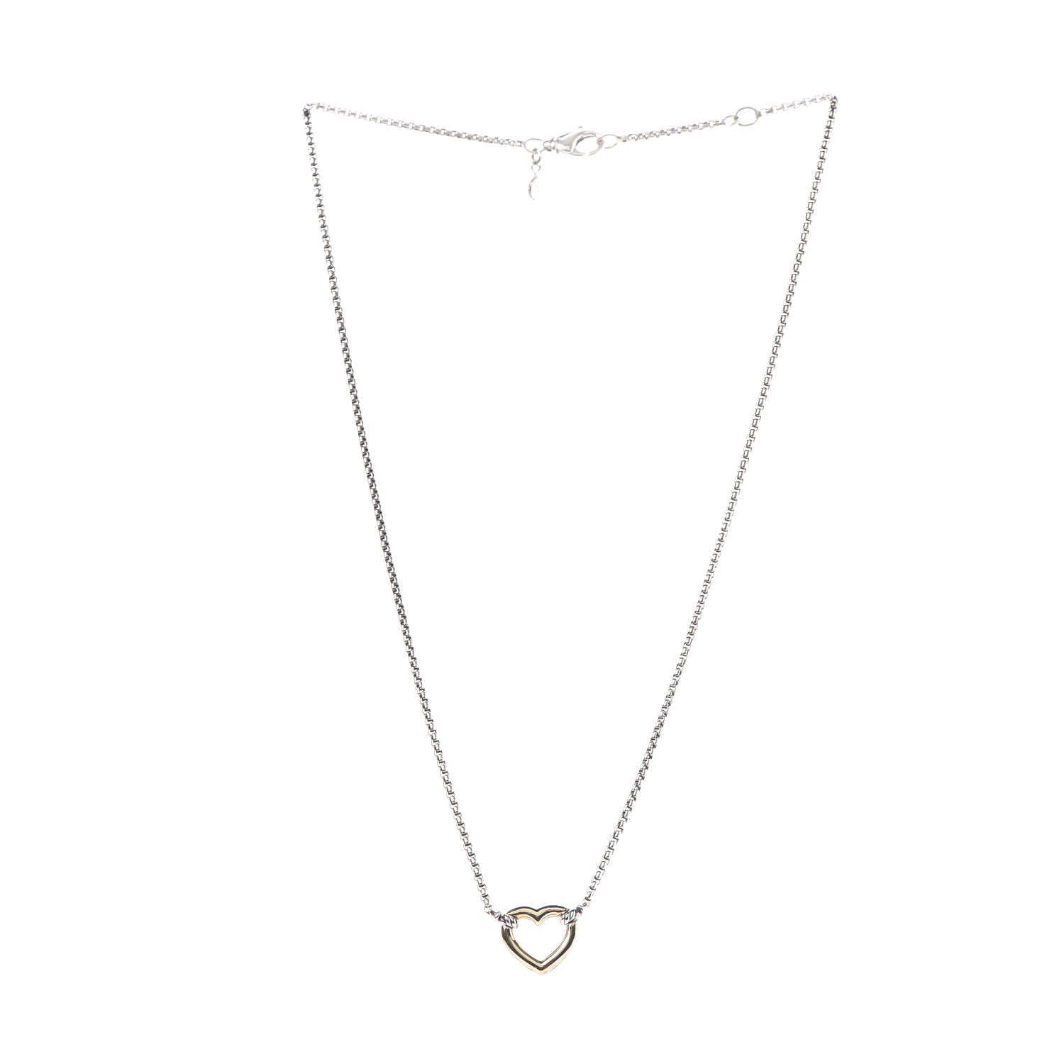 David Yurman Sterling Silver 18K Yellow Gold Cable Collectibles Heart Station Necklace 3 of 6