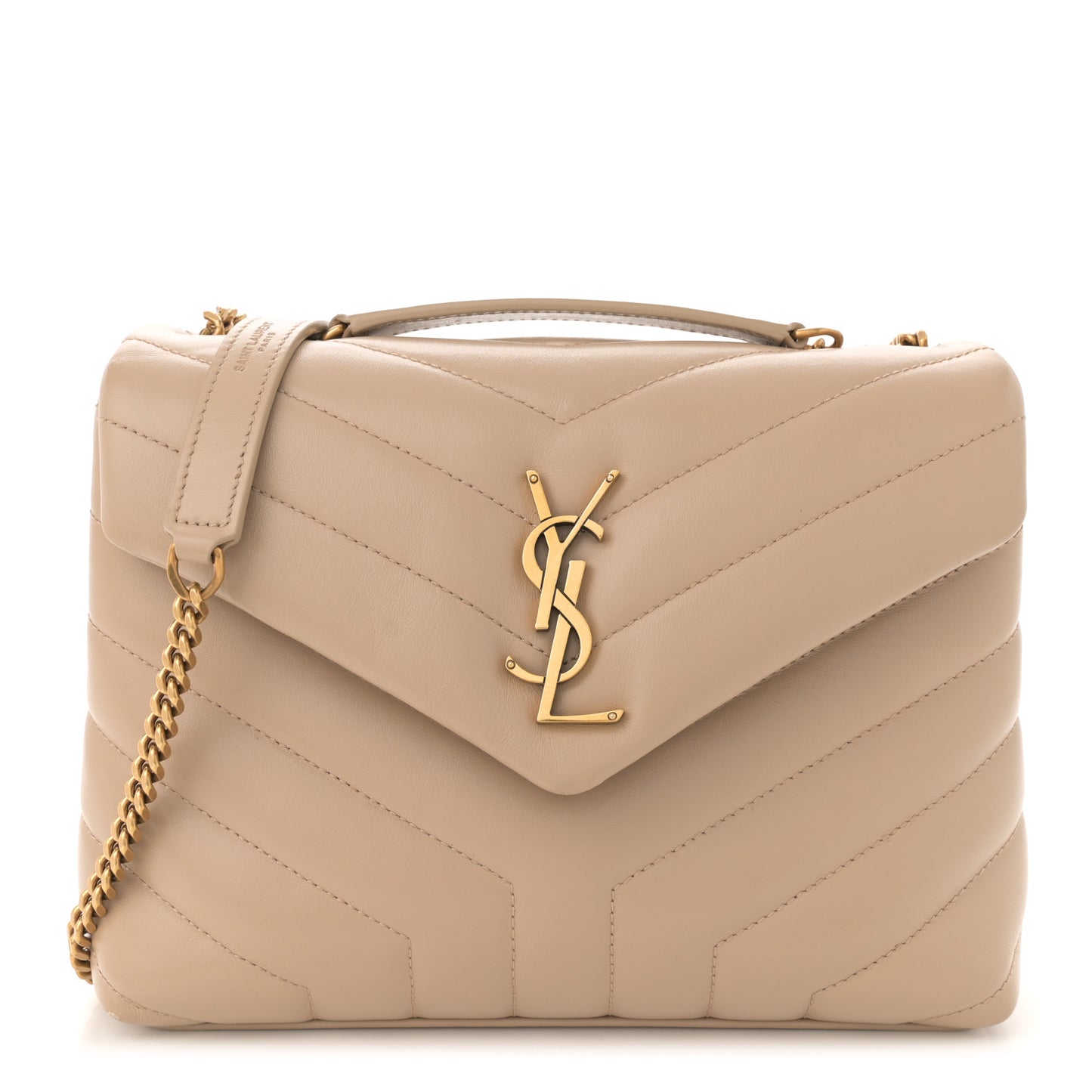 Calfskin Y Quilted Monogram Small Loulou Chain Satchel Dark Beige