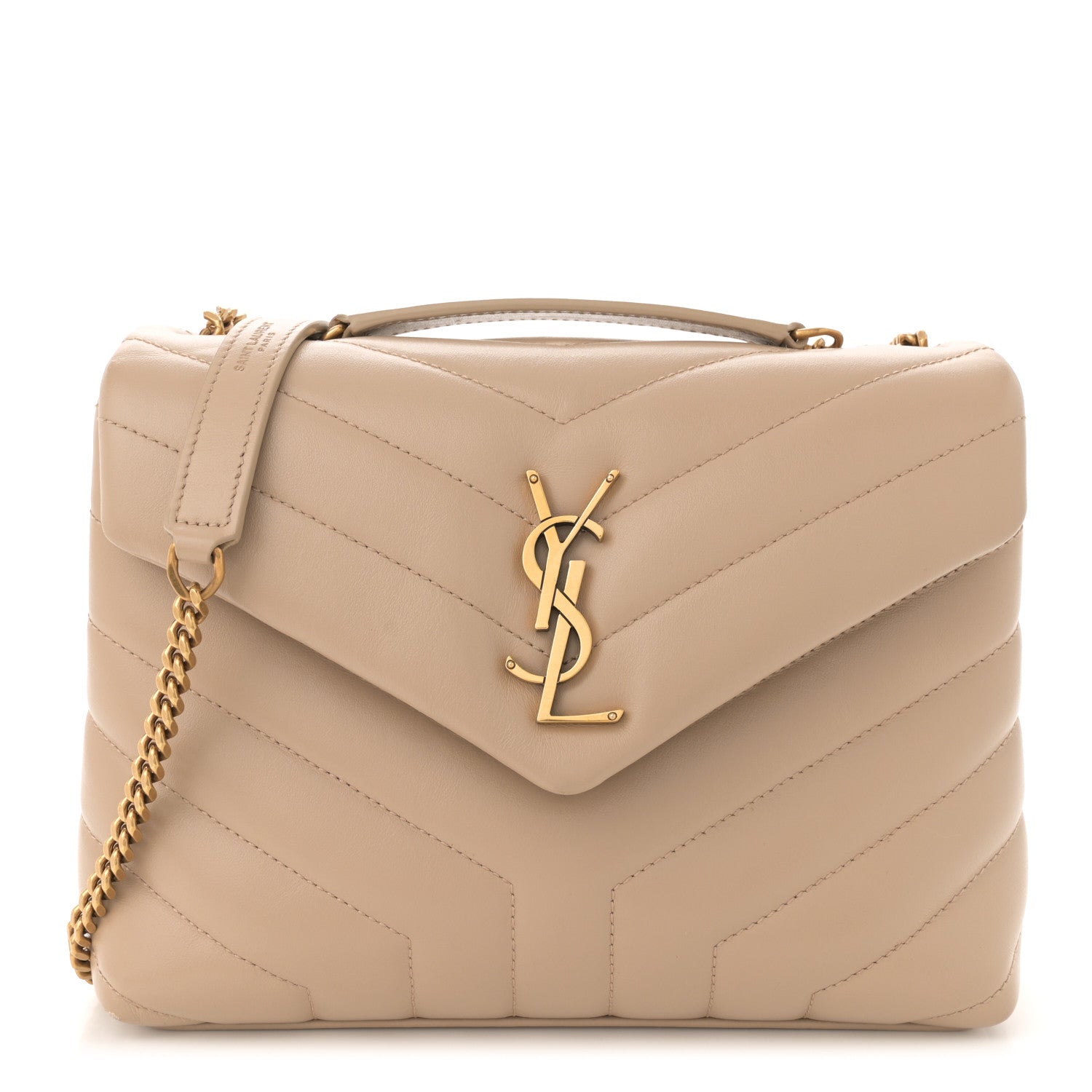 Saint Laurent Calfskin Y Quilted Monogram Small Loulou Chain Satchel Dark Beige 1 of 15