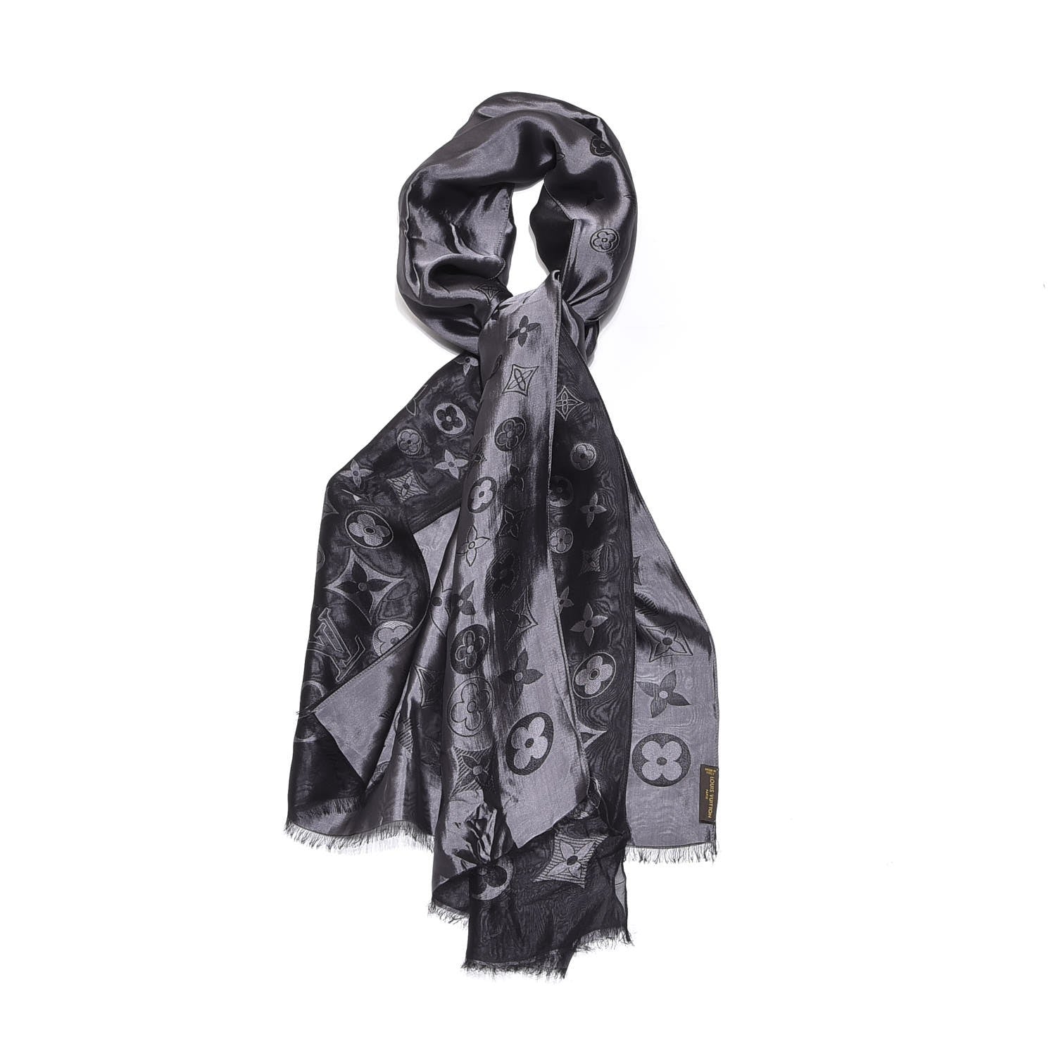 Louis Vuitton Silk Acetate Monogram Saint Petersbourg Stole Black Grey 1 of 4