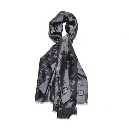 Louis Vuitton Silk Acetate Monogram Saint Petersbourg Stole Black Grey 1 of 4