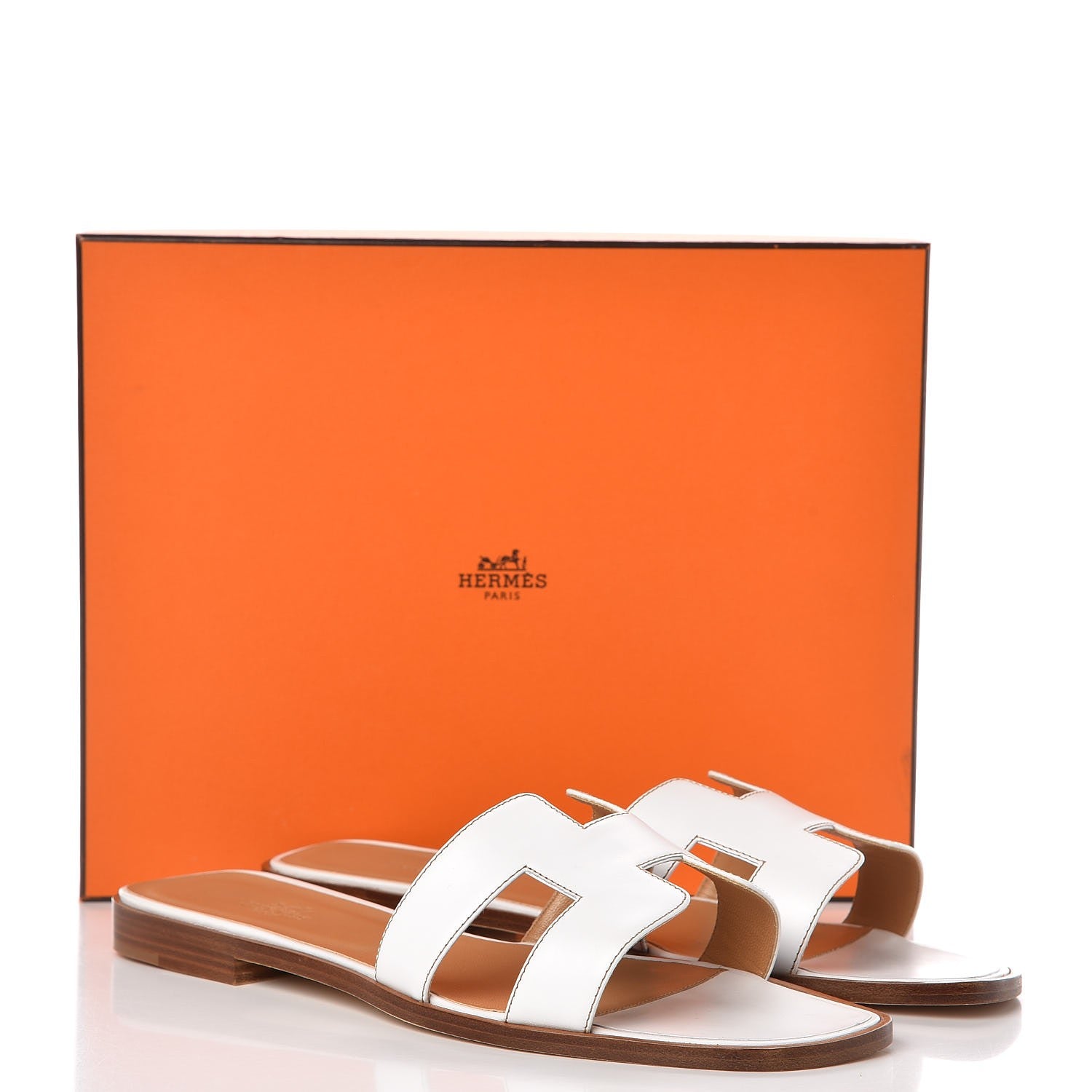 Hermes Box Calfskin Oran Sandals 40.5 White 8 of 8