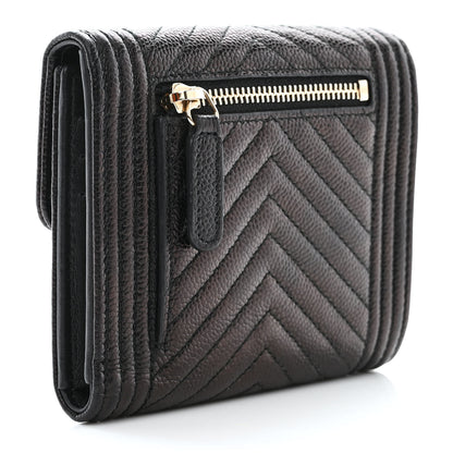 Chanel Caviar Chevron Quilted Boy Compact Wallet Black 3 of 11