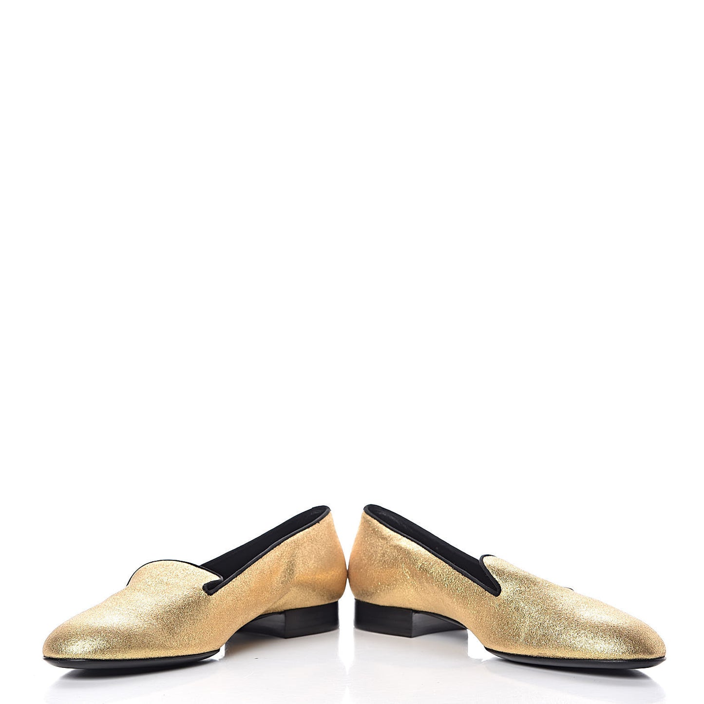 Metallic Calfskin Smoking Slipper Flat Loafers 38 Gold