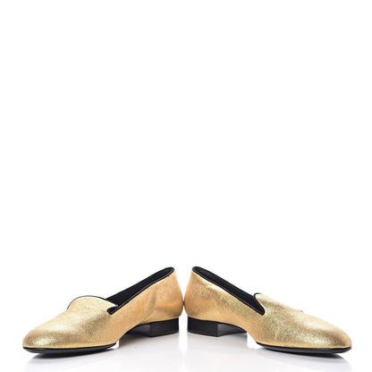 Saint Laurent Metallic Calfskin Smoking Slipper Flat Loafers 38 Gold 5 of 14