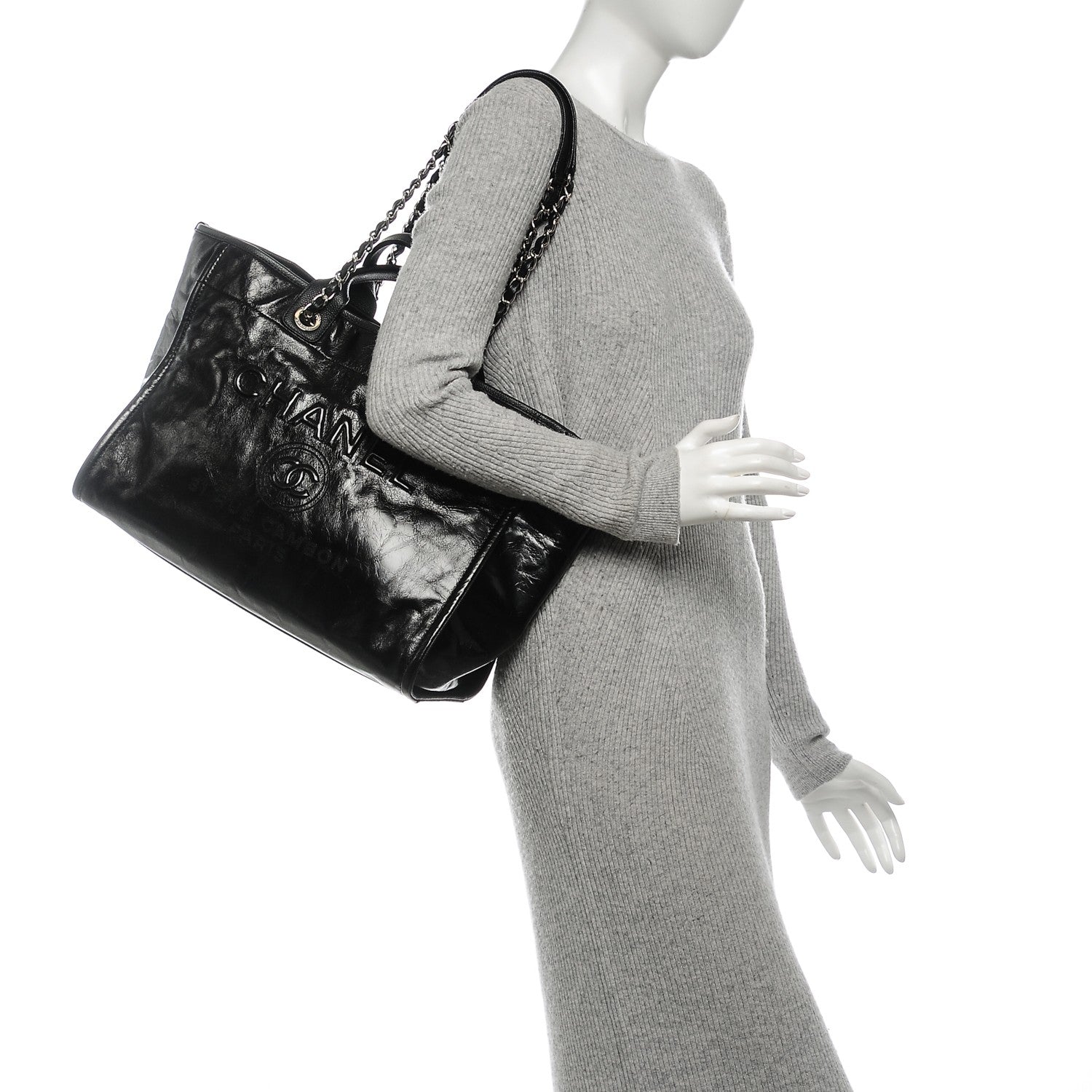 Chanel Glazed Calfskin Large Deauville Tote Black 2 of 7