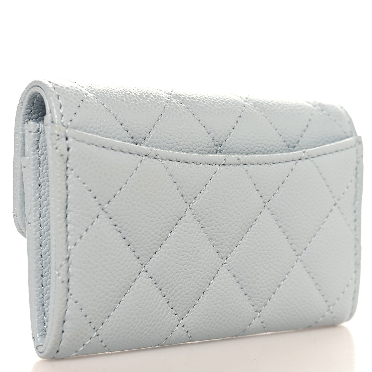 Caviar Quilted Flap Card Holder Wallet Light Blue