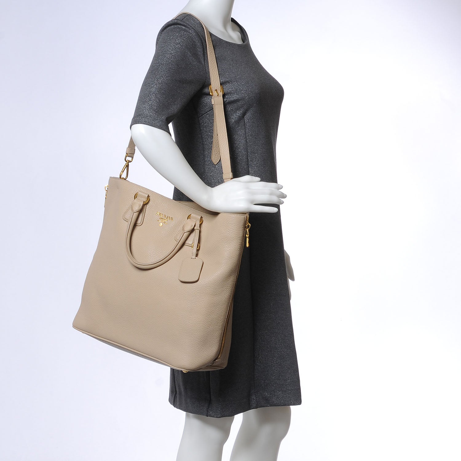 Prada Vitello Daino Tote Sabbia 2 of 8