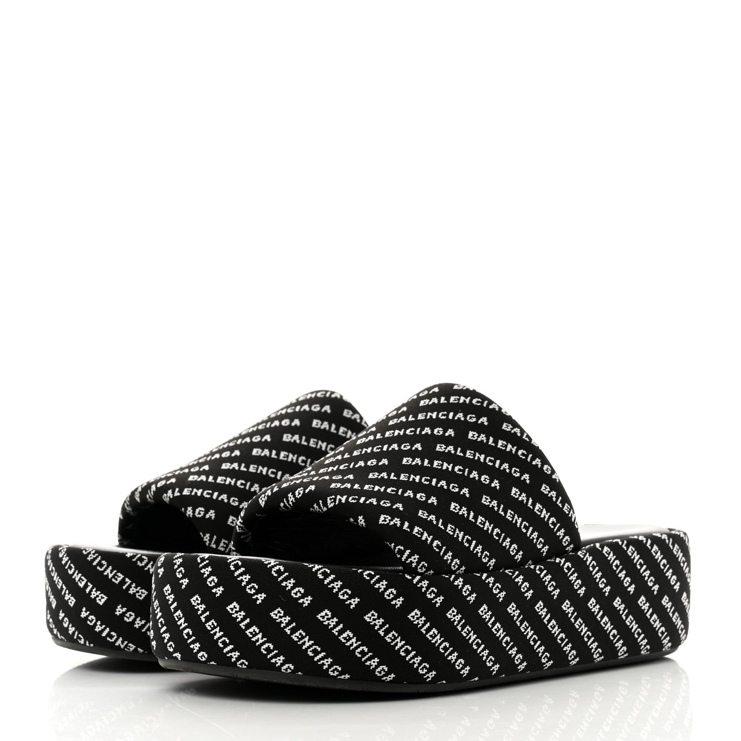 Jacquard Allover Logo Rise Platform Sandals 36 Black White