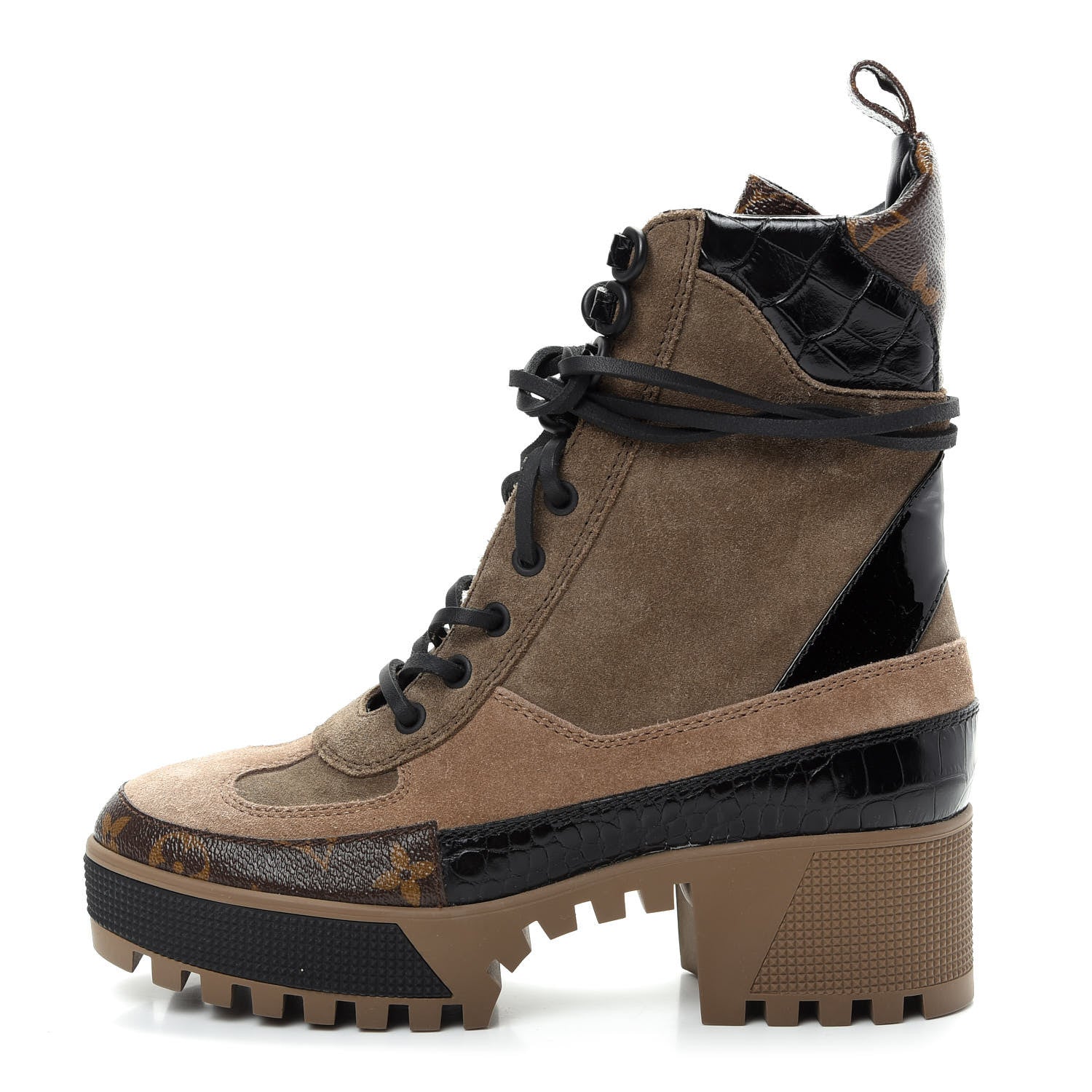 Louis Vuitton Suede Calfskin Monogram Laureate Platform Desert Boots 37 Taupe 1 of 10