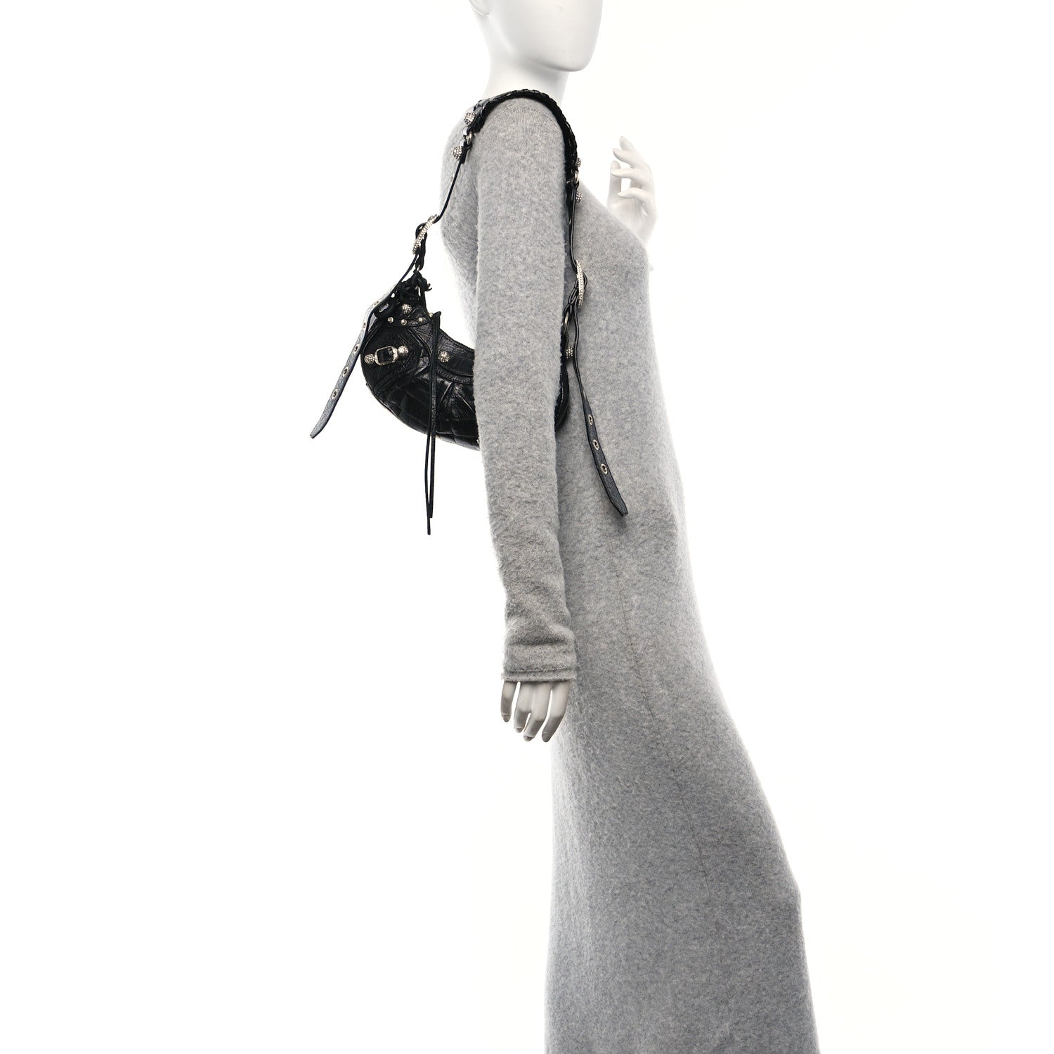 Balenciaga Extra Supple Calfskin Crystal Crocodile Embossed Le Cagole Shoulder Bag XS Black 2 of 12