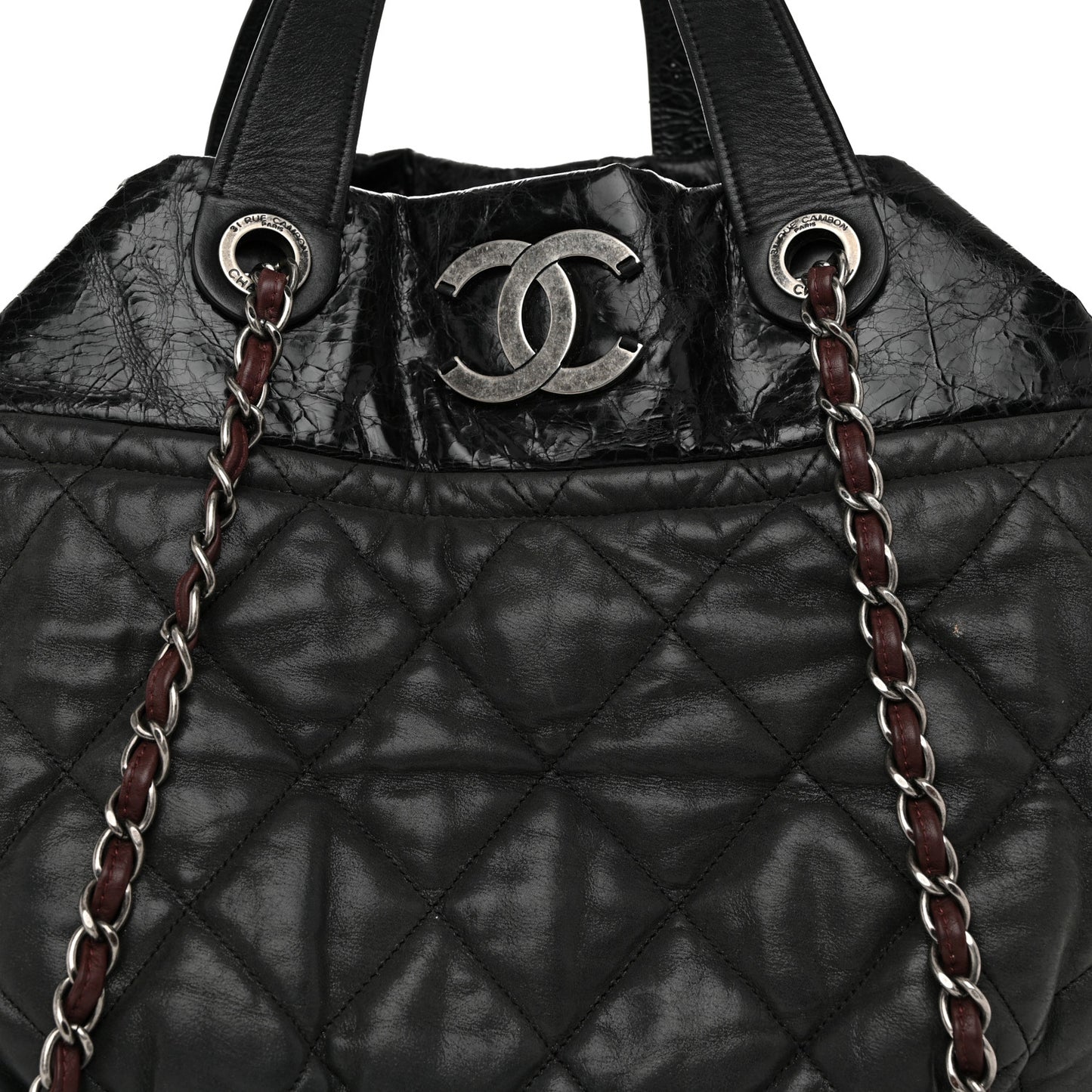 Iridescent Calfskin Quilted Large In The Mix Tote Black