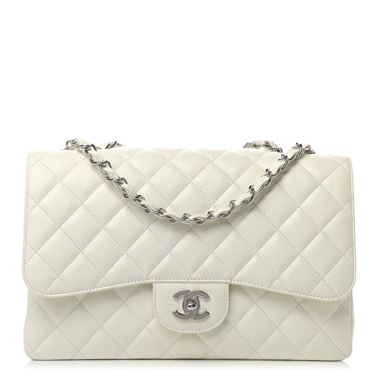 Chanel Caviar Quilted Jumbo Single Flap White 1 of 9