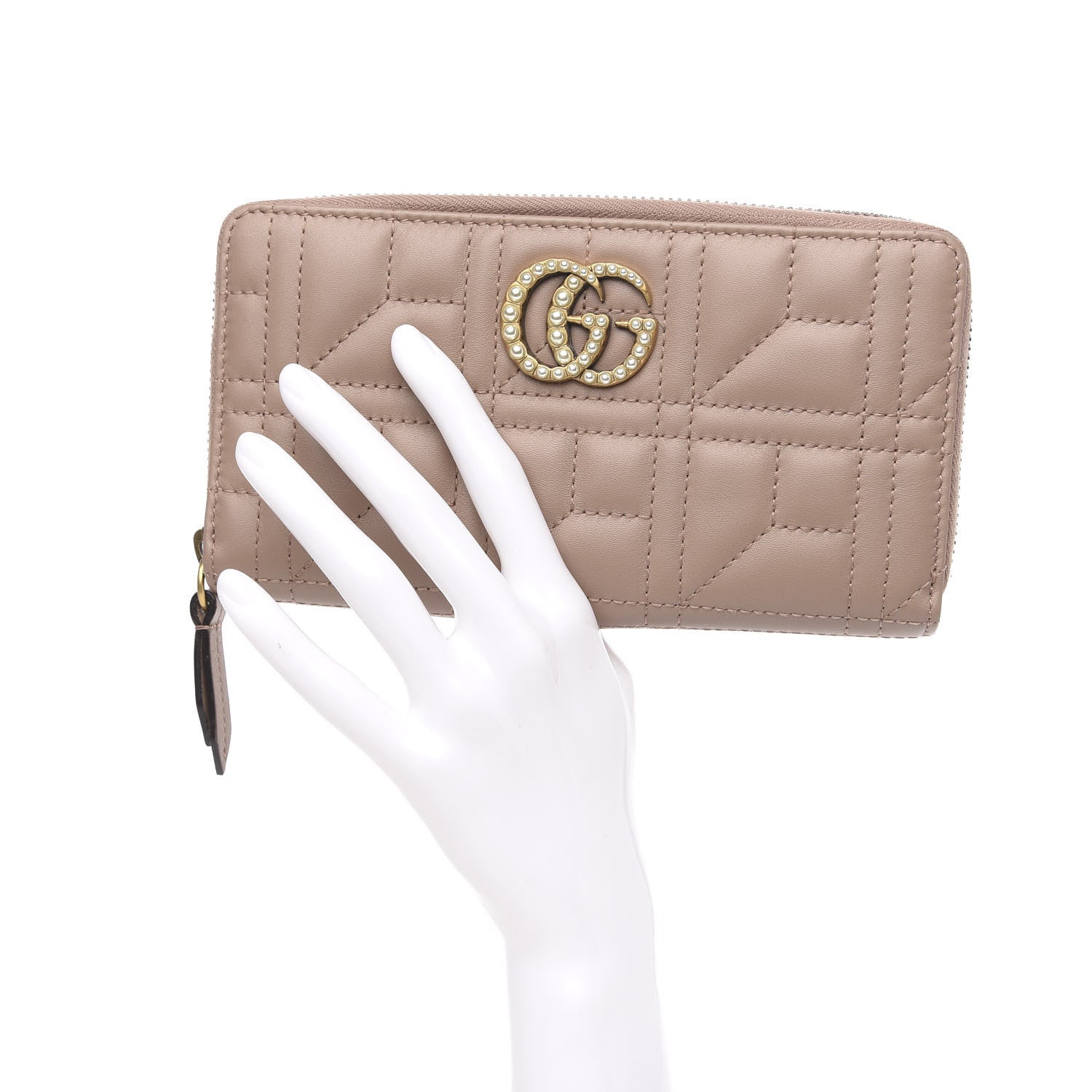 Gucci Calfskin Matelasse Pearly GG Marmont Zip Around Wallet Porcelain Rose 2 of 8