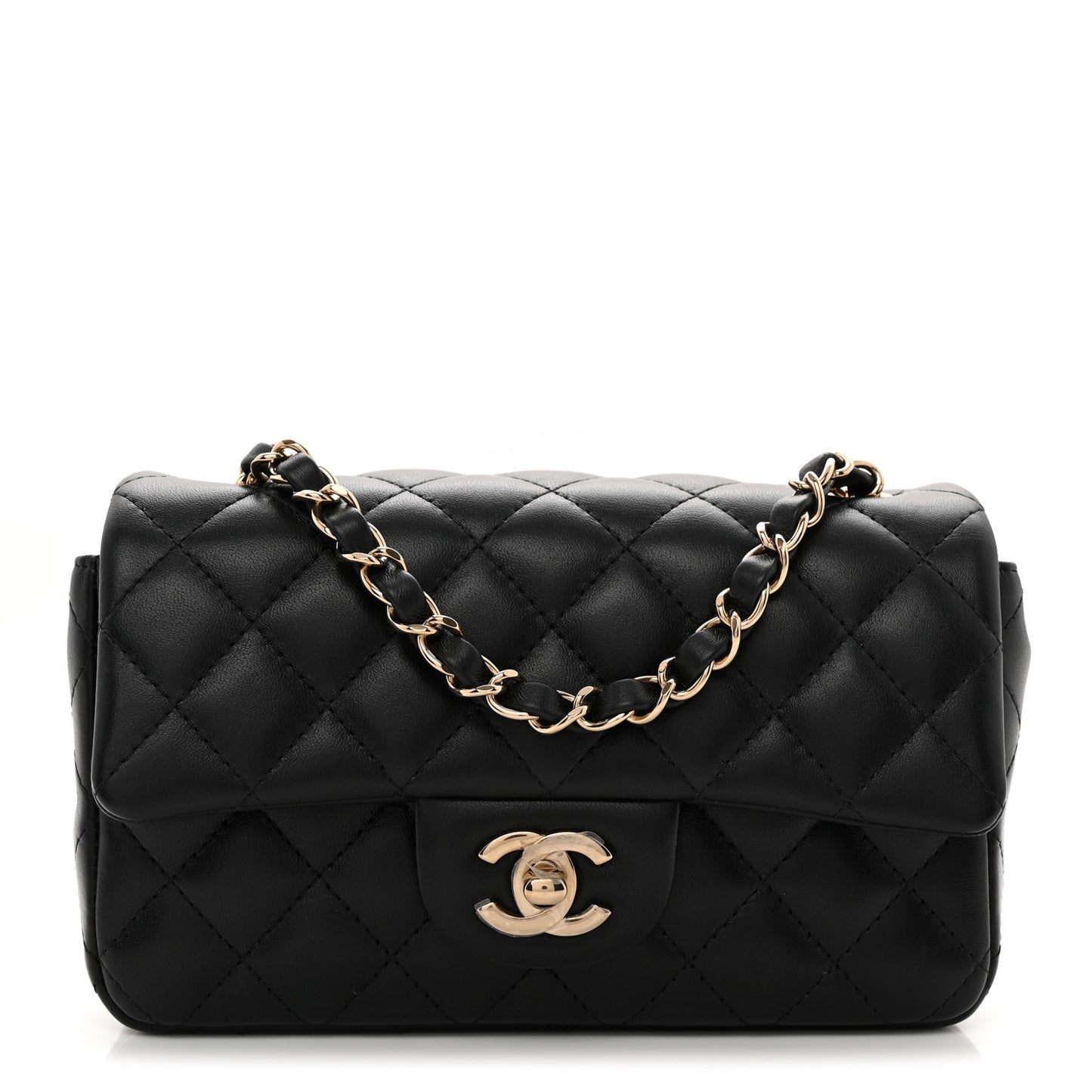 Lambskin Quilted Mini Rectangular Flap Black