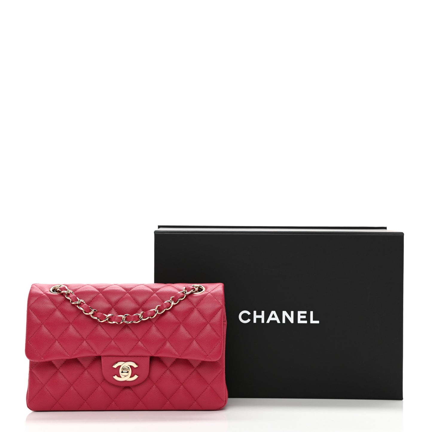 Caviar Quilted Small Double Flap Dark Pink