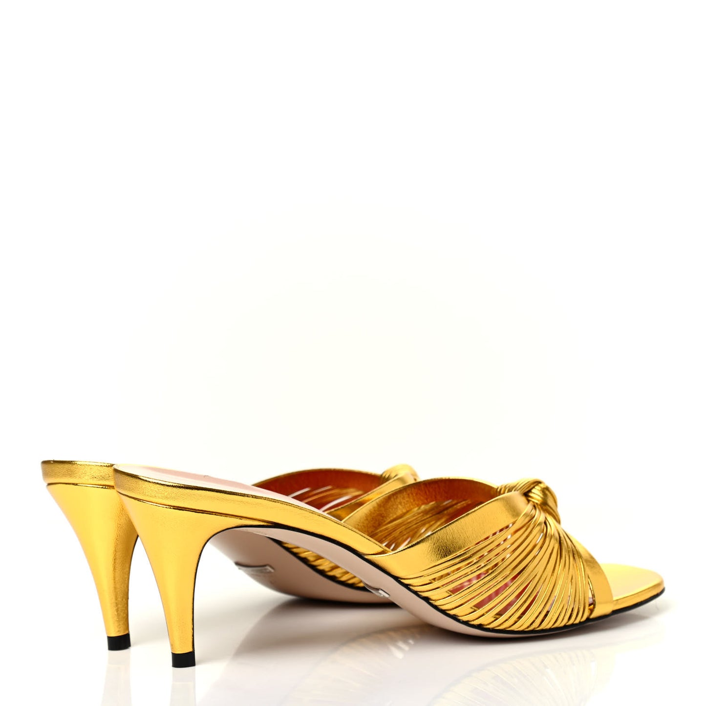 Metallic Nappa Crawford Knot Mid Heel Slide Sandals 41 Gold